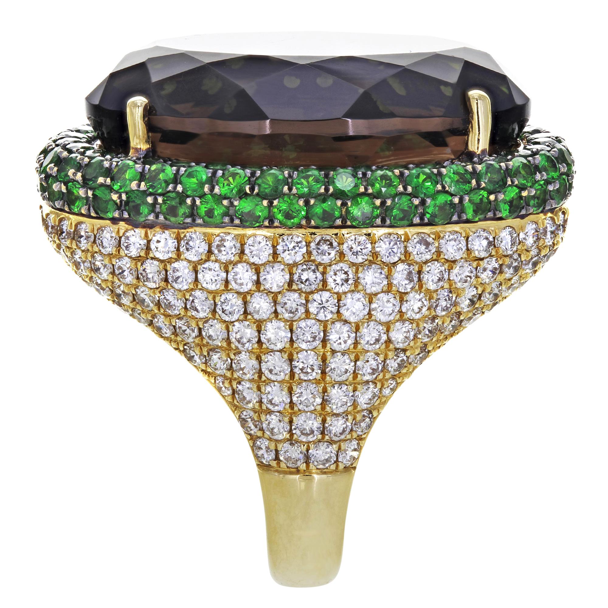 Modern Rachel Koen Citrine Diamond Tsavorite Cocktail Ring 18K Yellow Gold For Sale
