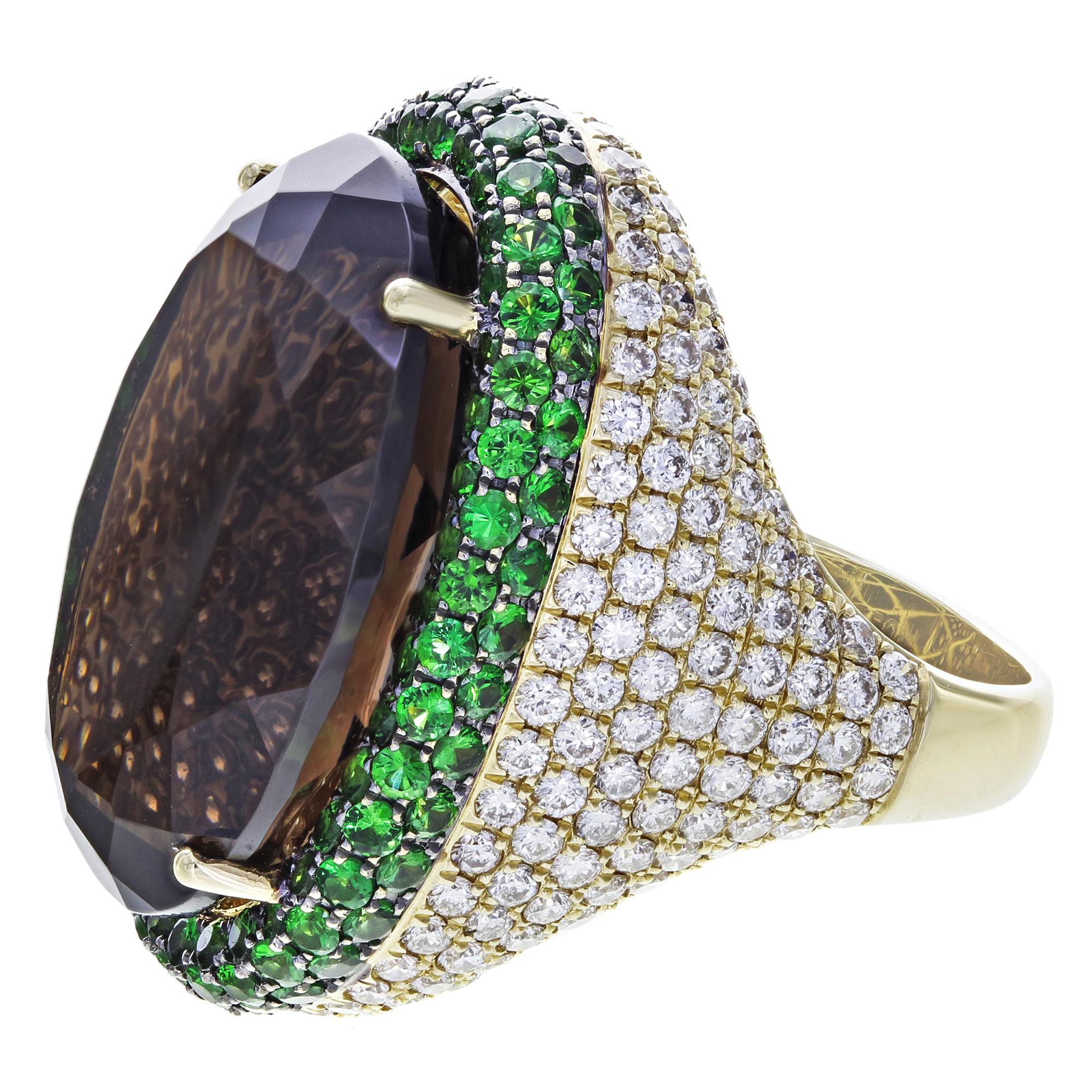 Rachel Koen Citrine Diamond Tsavorite Cocktail Ring 18K Yellow Gold In New Condition For Sale In New York, NY