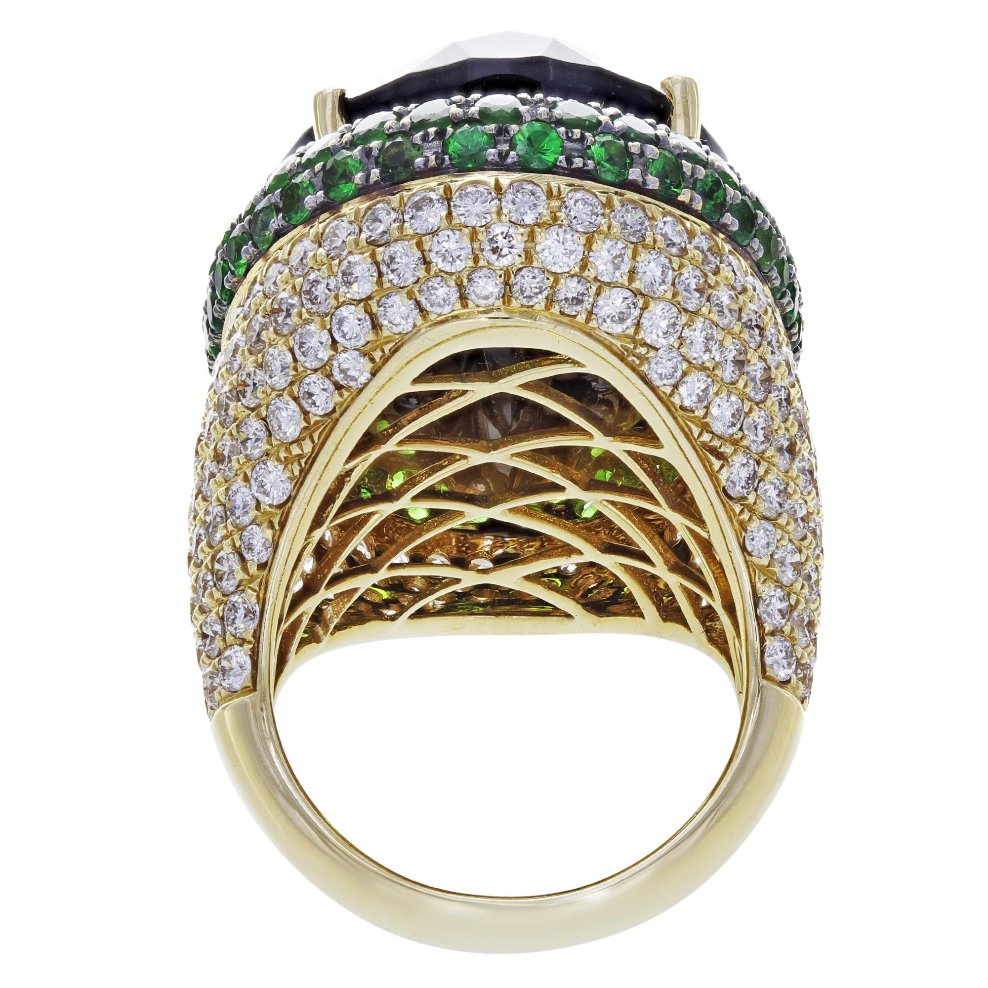 Women's Rachel Koen Citrine Diamond Tsavorite Cocktail Ring 18K Yellow Gold For Sale