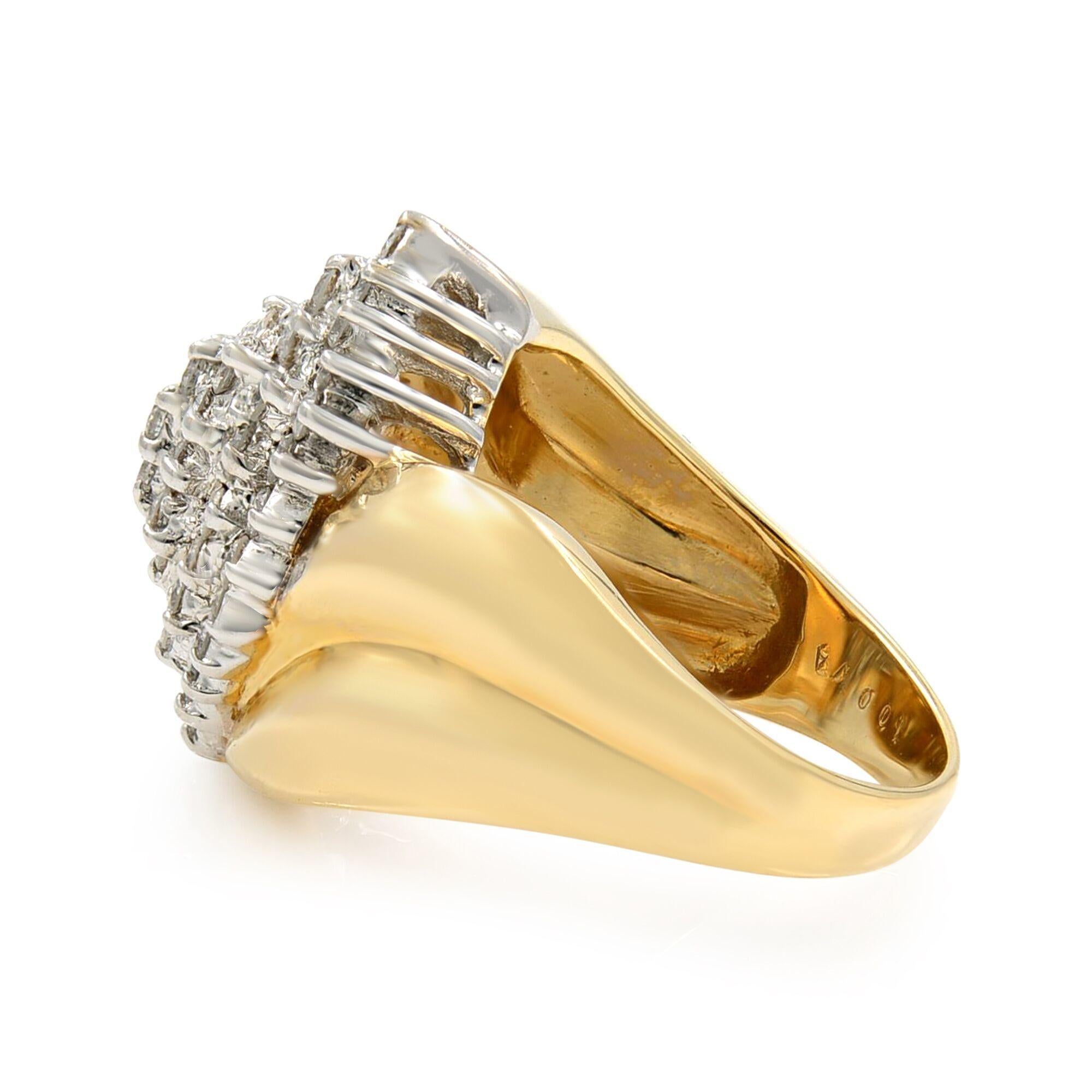 The Glamorous Pave Set right-hand ring in yellow gold is sure to spice up a regular day. It is ideal for anyone looking to have a retro pave diamond ring. It is composed of over 50 diamonds mounted on a wide 14k yellow gold band. Look like a star
