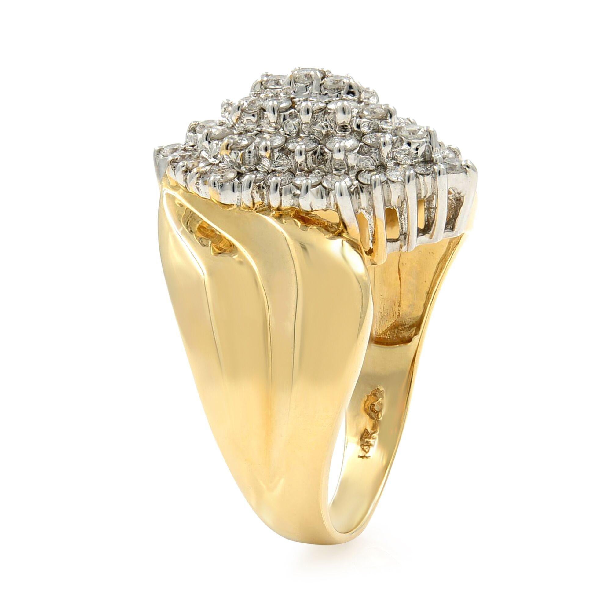Modern Rachel Koen Cluster Diamond Ring 14K Yellow Gold 1.30cttw For Sale