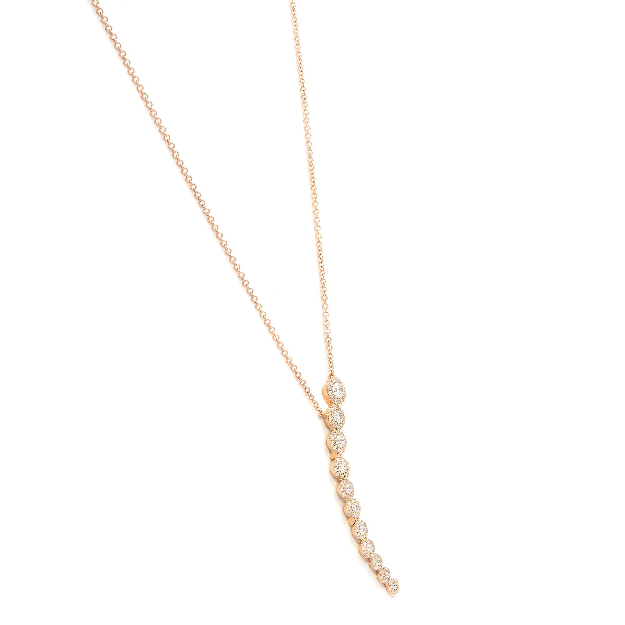 Round Cut Rachel Koen Crescent Pendant Necklace 14K Rose Gold 0.63 Cttw For Sale