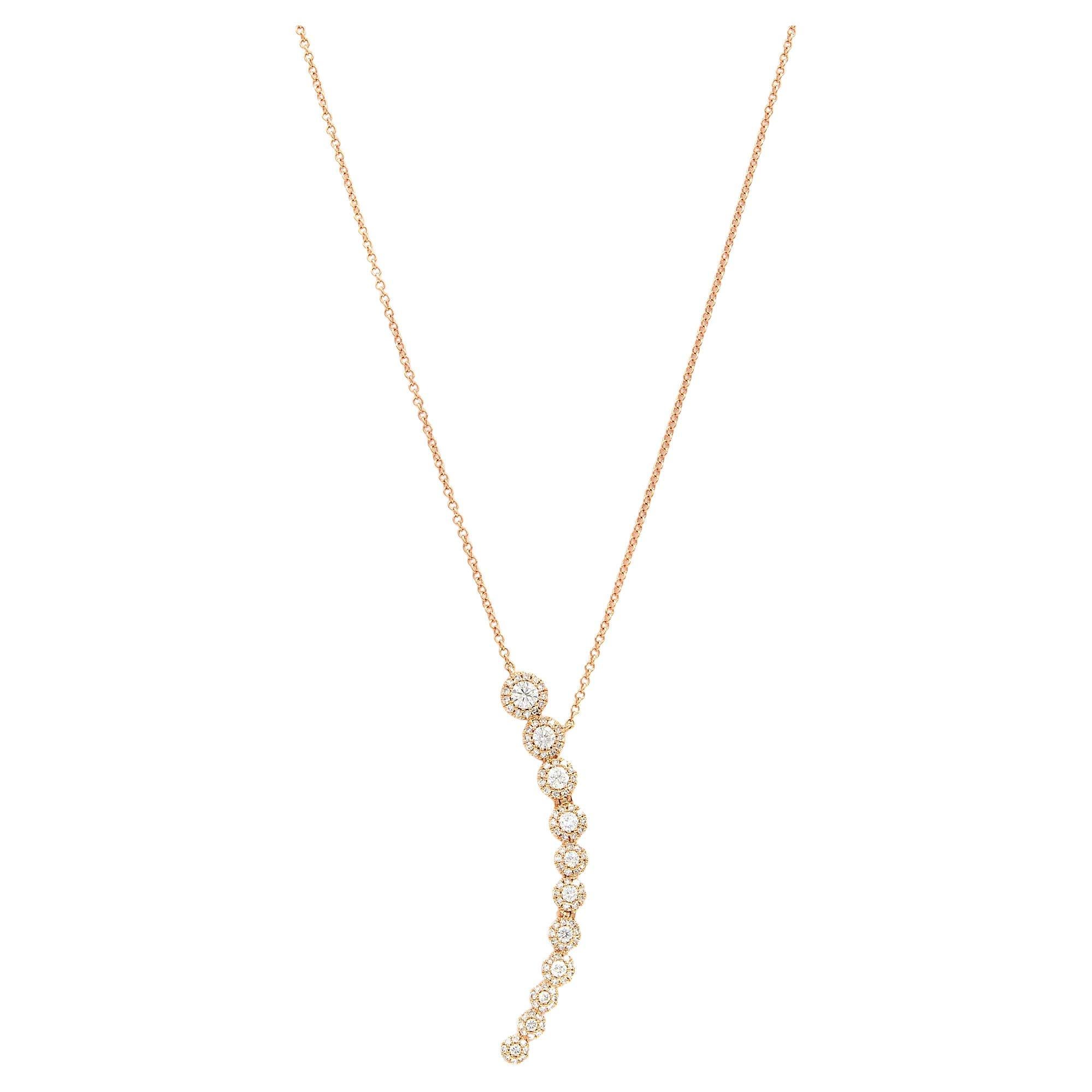 Rachel Koen Crescent Pendant Necklace 14K Rose Gold 0.63 Cttw For Sale