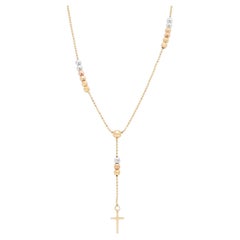 Rachel Koen Cross Lariat Chain Necklace 14k Multicolor Gold