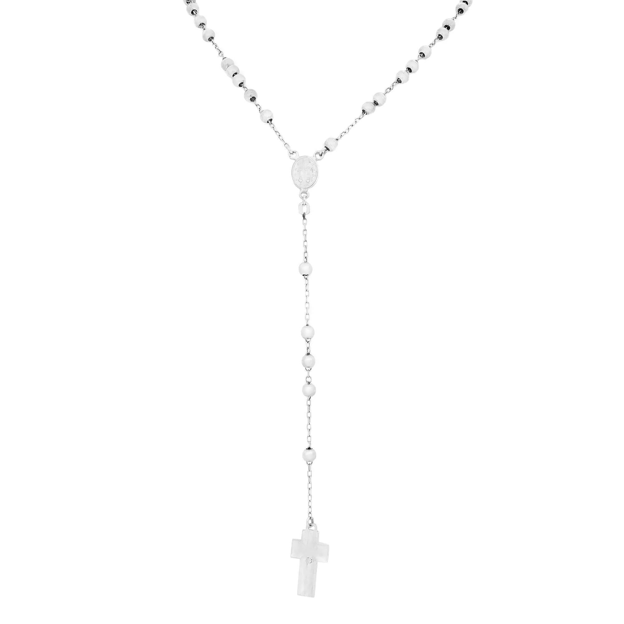 Modern Rachel Koen Cross Rosary Lariat Necklace 14k White Gold For Sale