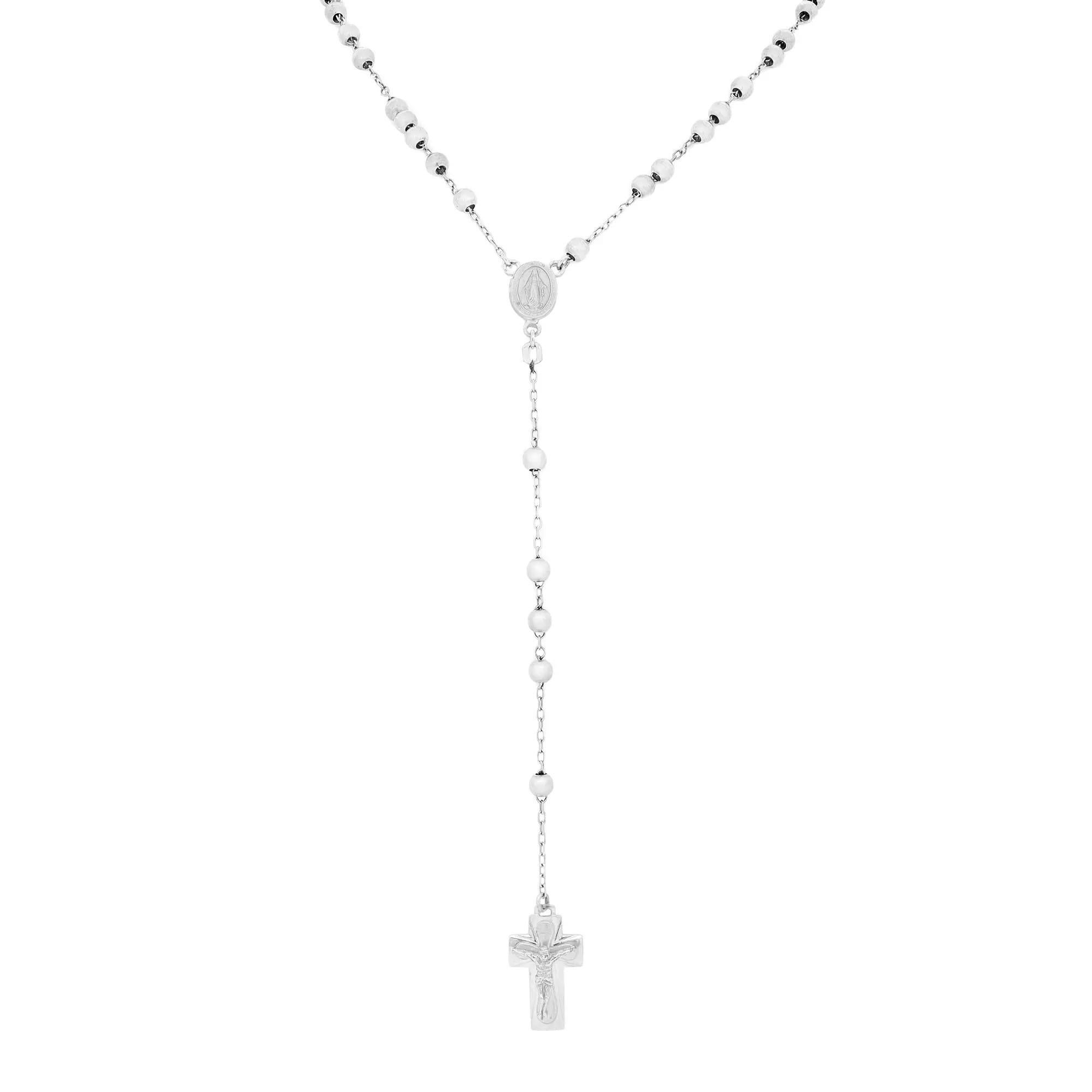 Rachel Koen Cross Rosary Lariat Necklace 14k White Gold