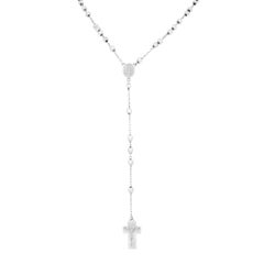 Rachel Koen Cross Rosary Lariat Necklace 14k White Gold