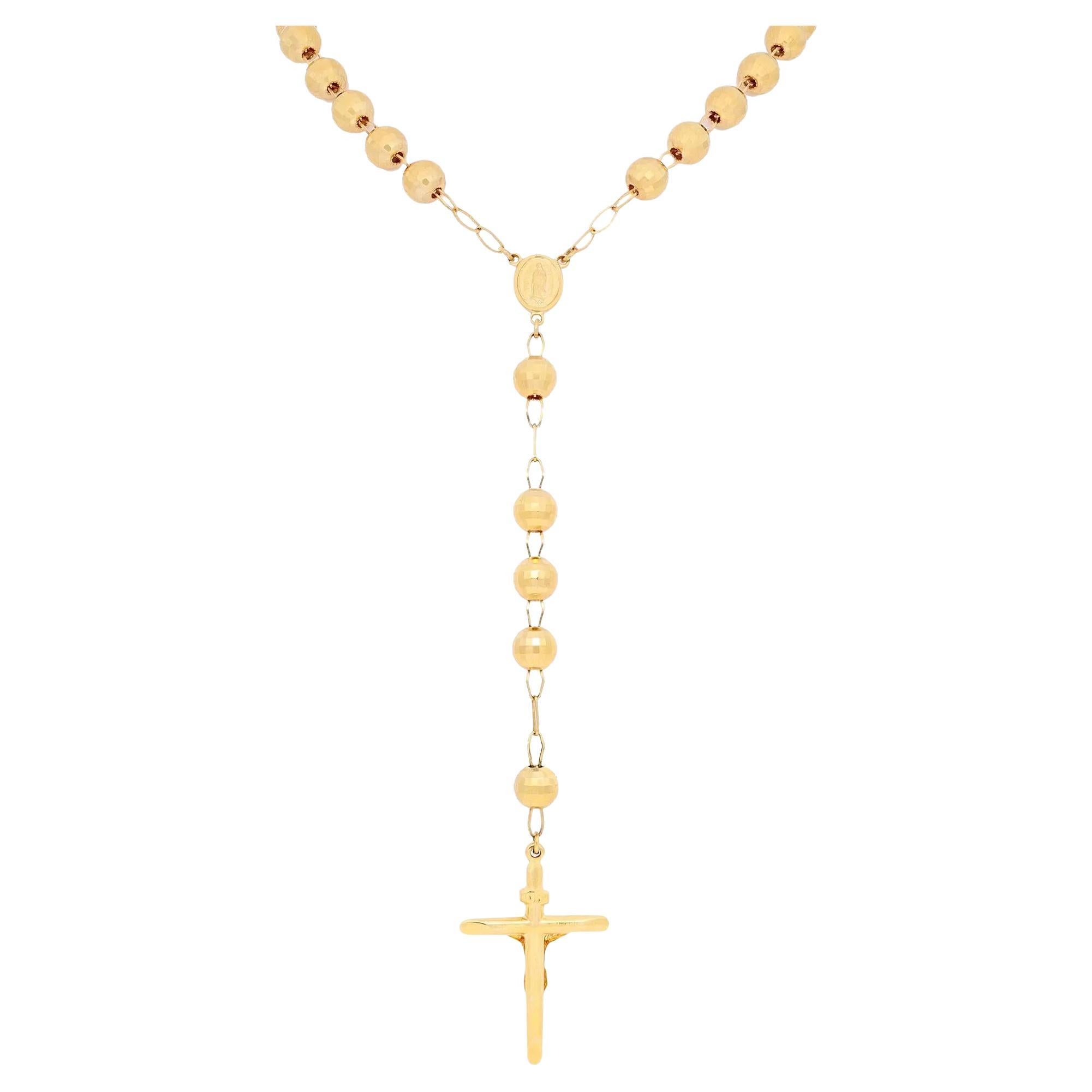 Rachel Koen Kreuz Rosary Lariat Halskette 14K Gelbgold im Zustand „Hervorragend“ im Angebot in New York, NY