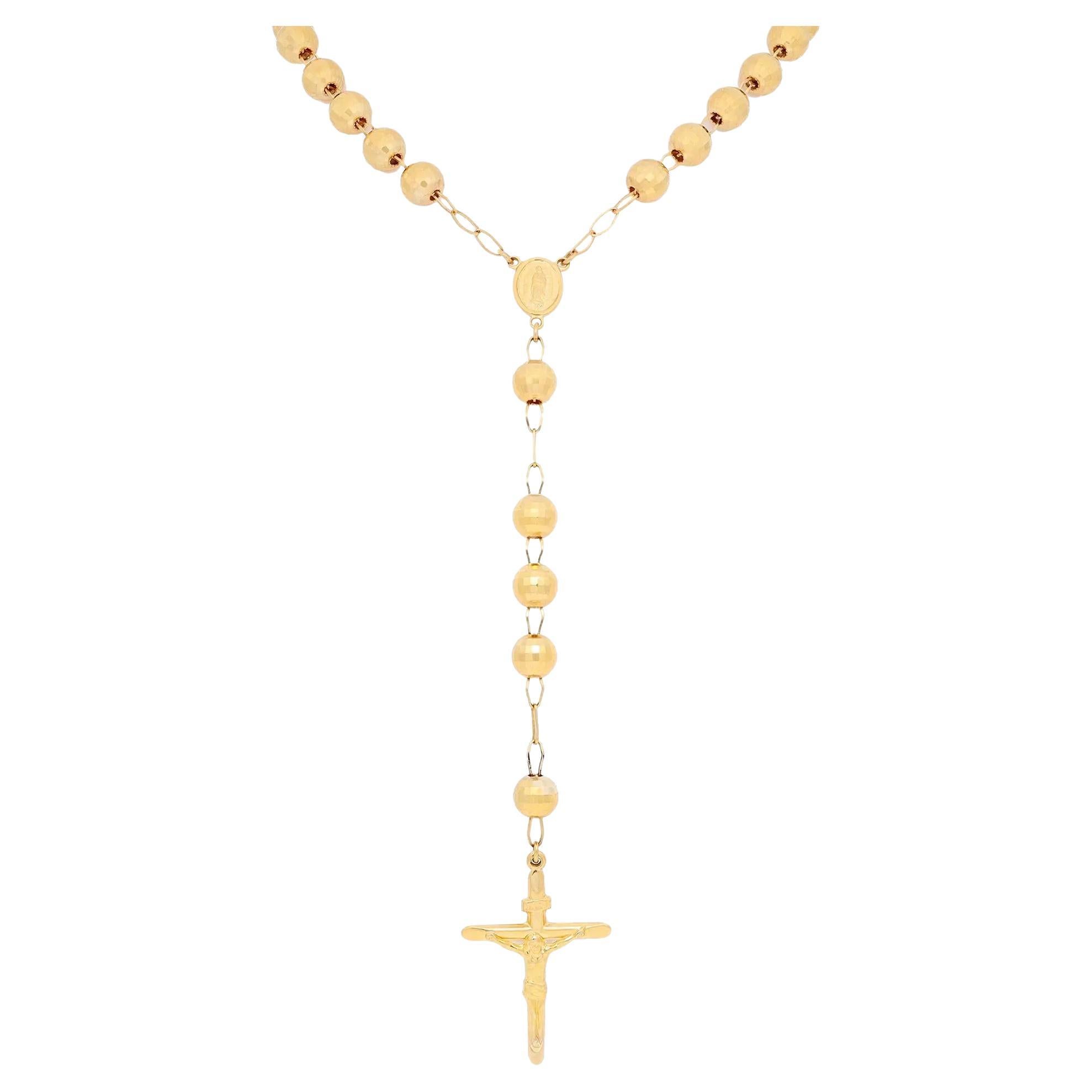 Rachel Koen Kreuz Rosary Lariat Halskette 14K Gelbgold im Angebot