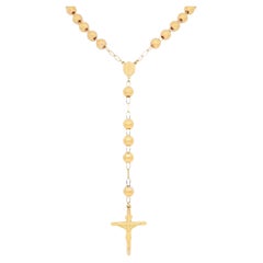 Vintage Rachel Koen Cross Rosary Lariat Necklace 14K Yellow Gold