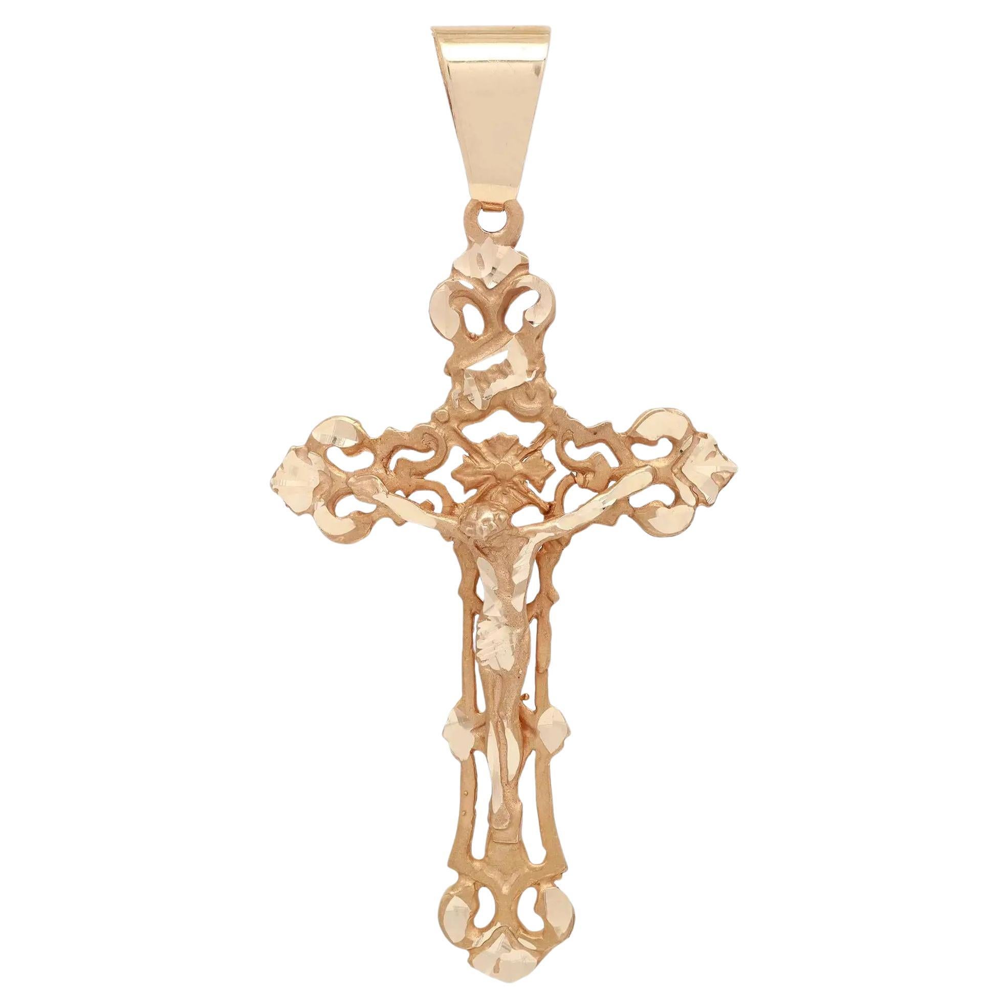 Rachel Koen Crucifix Filigree Cross Pendant 14k Yellow Gold