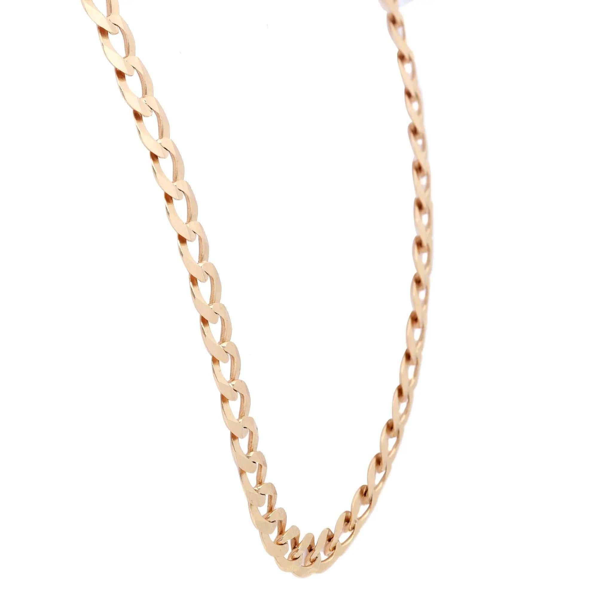 This classic Cuban link solid chain is handcrafted in highly gleaming 14K yellow gold. The chain is 24 inches in length and 6.9mm in width. Total weight: 27.90 grams. This chain securely locks with a lobster clasp. Looks great on men and women. Wear