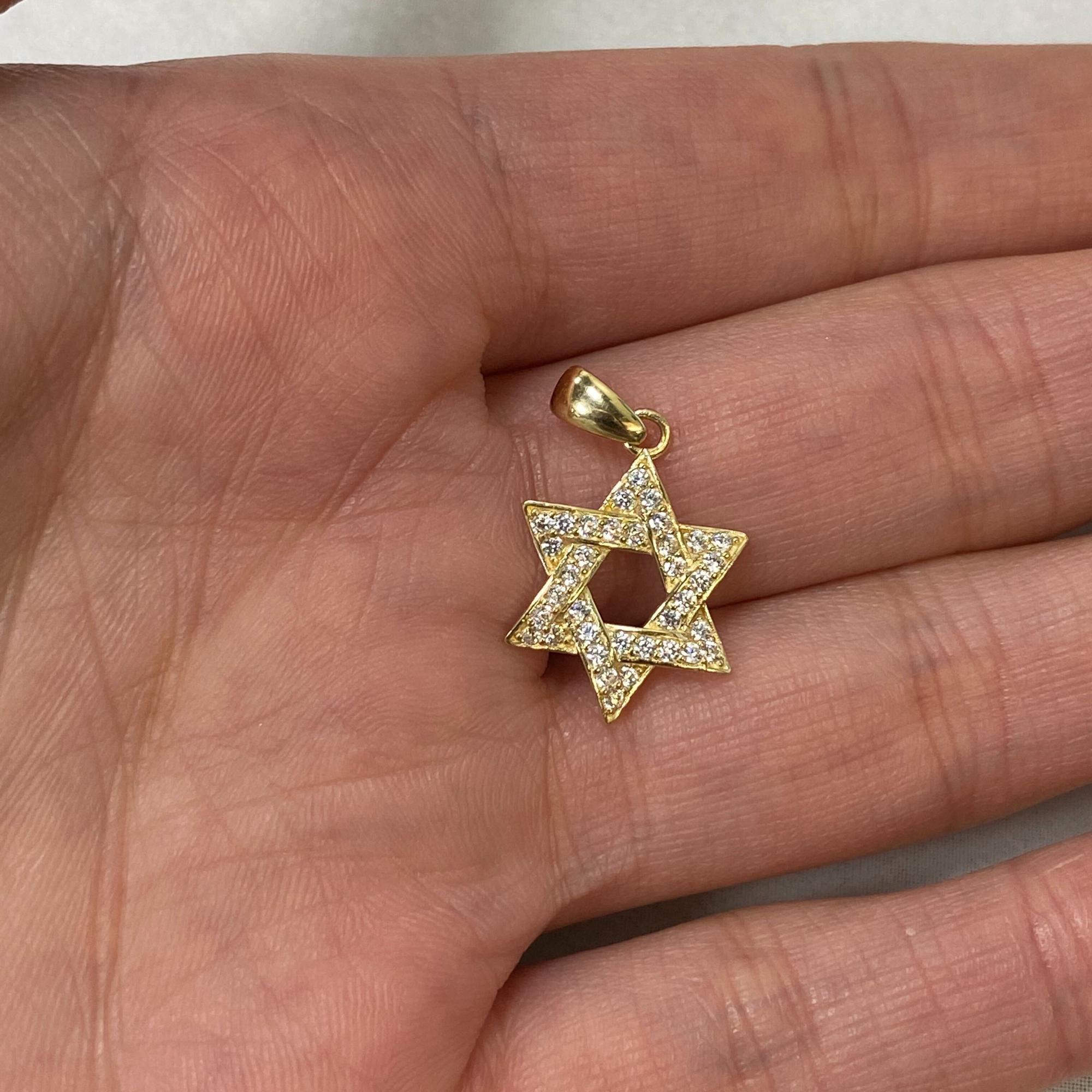 Modern Rachel Koen Cubic Zirconia Star of David Pendant 14k Yellow Gold For Sale