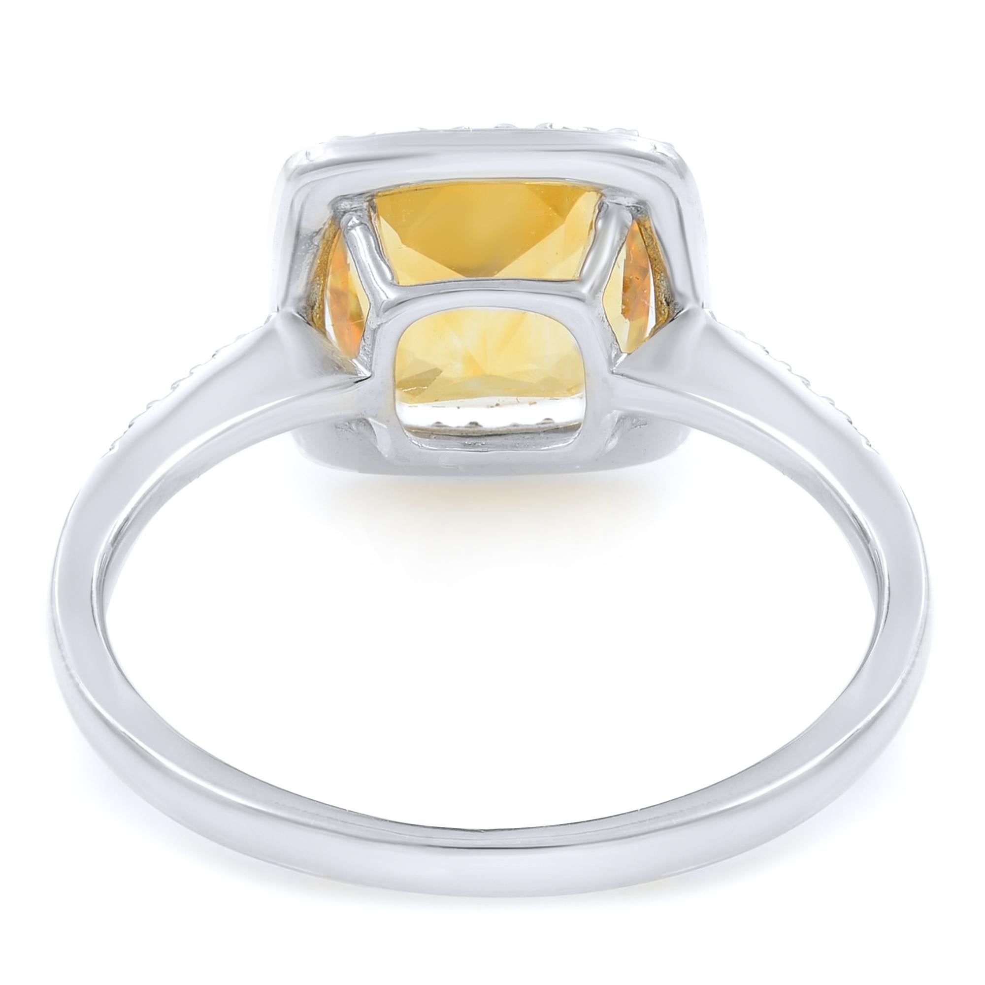 Modern Rachel Koen Cushion Cut Citrine 2.7cttw Diamond Ring 14K White Gold For Sale