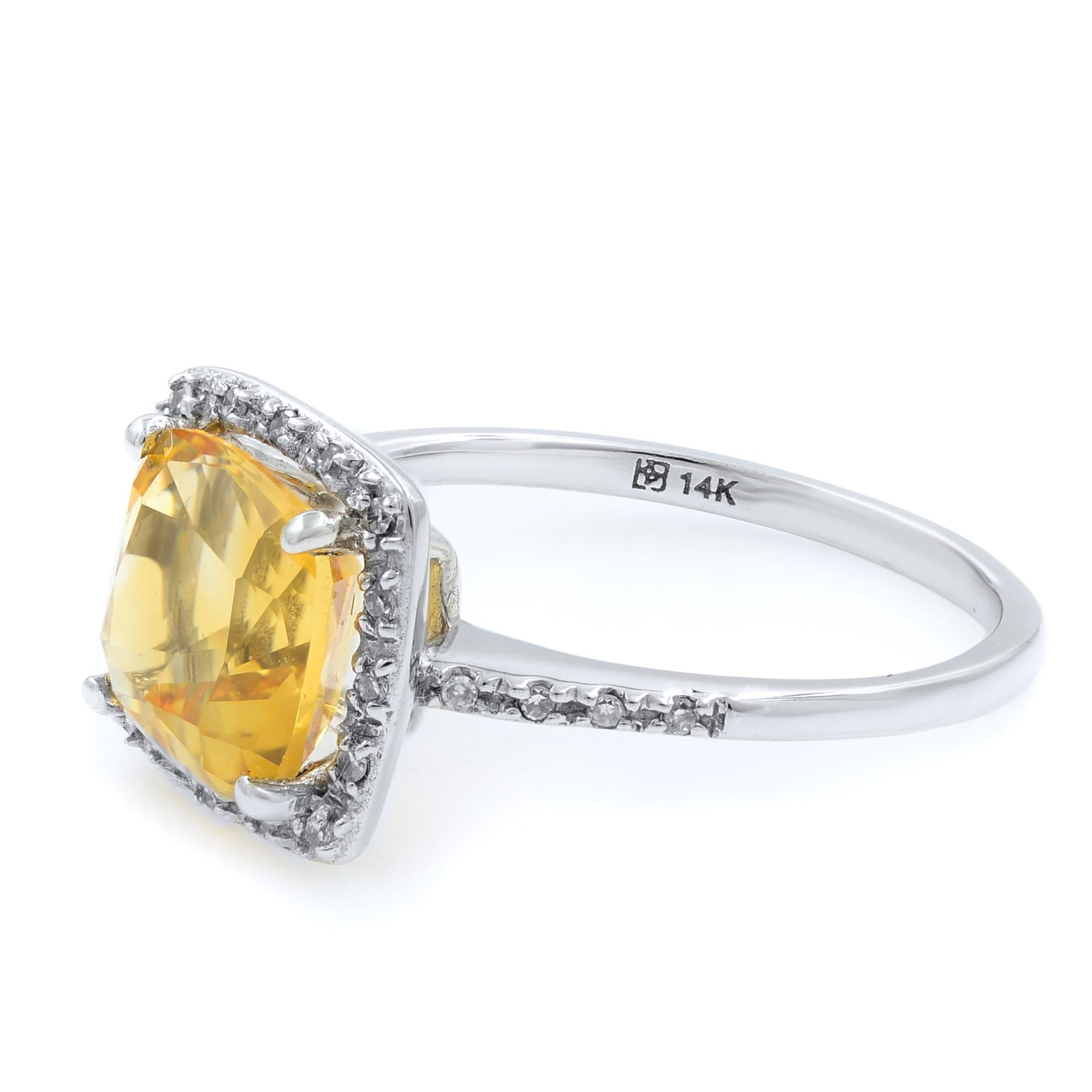 Rachel Koen Cushion Cut Citrine 2.7cttw Diamond Ring 14K White Gold In New Condition For Sale In New York, NY