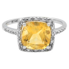 Rachel Koen Bague en or blanc 14 carats avec diamants et citrine taille coussin de 2,7 carats poids total