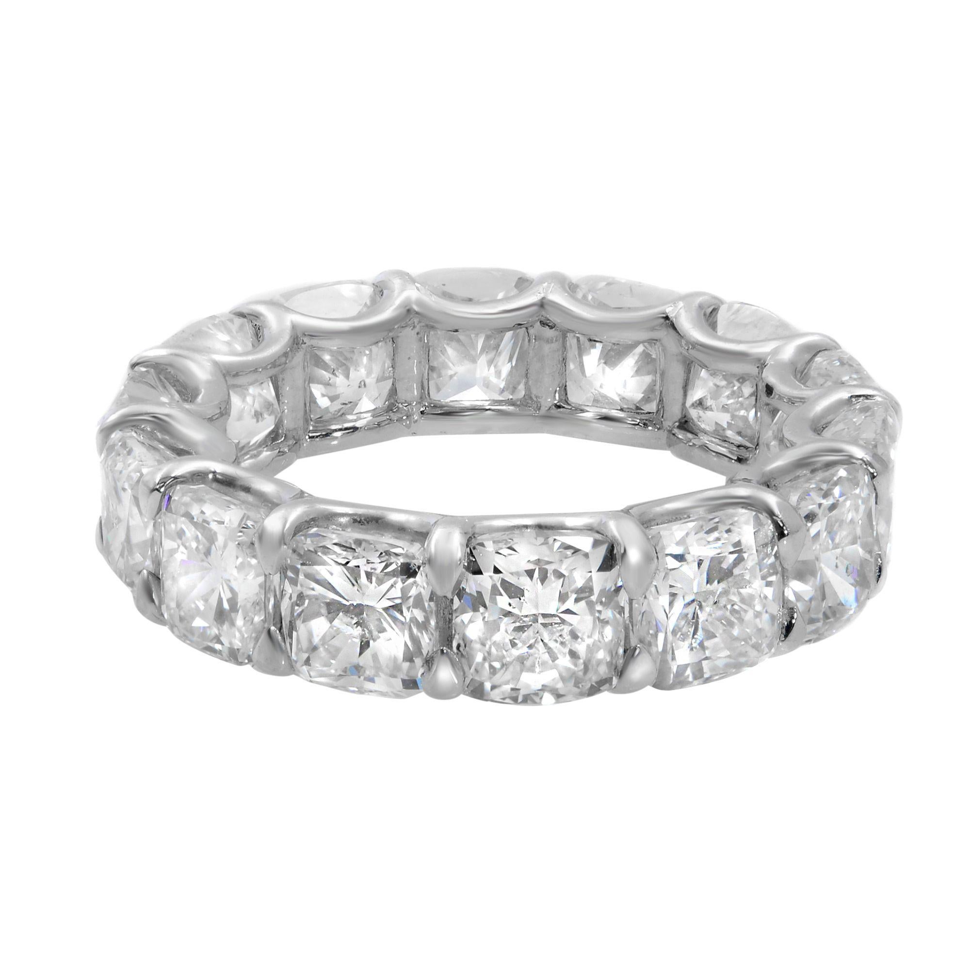 Modern Rachel Koen Cushion Diamond Eternity Band Ring Platinum 8.34cttw For Sale