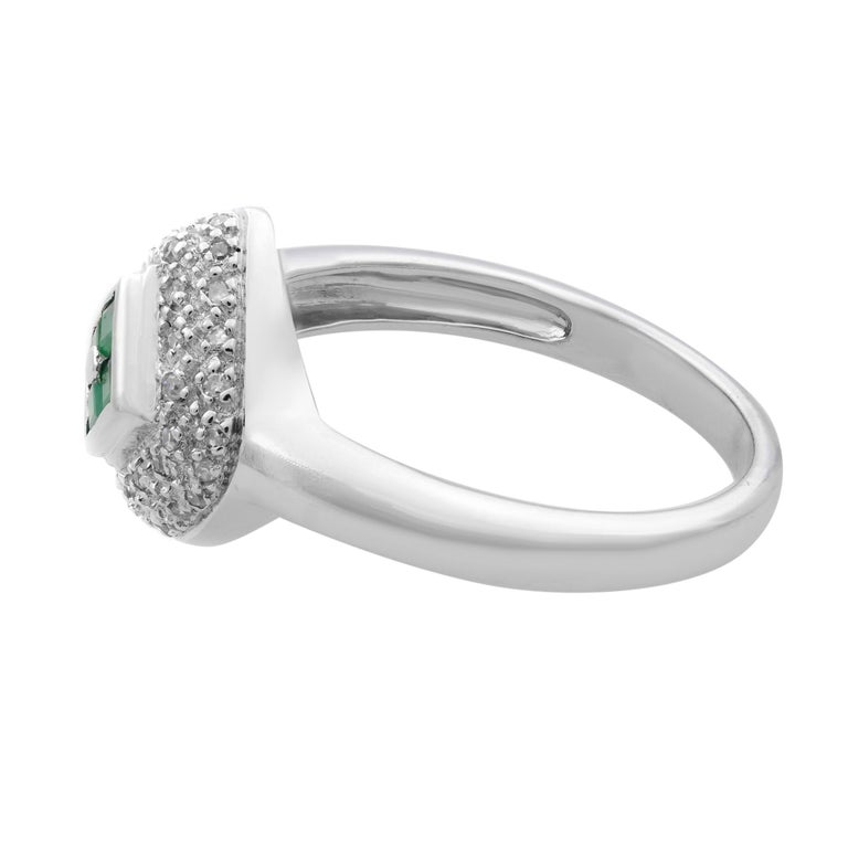 Rachel Koen Diamond and Green Emerald Ladies Ring 14K White Gold Size 6