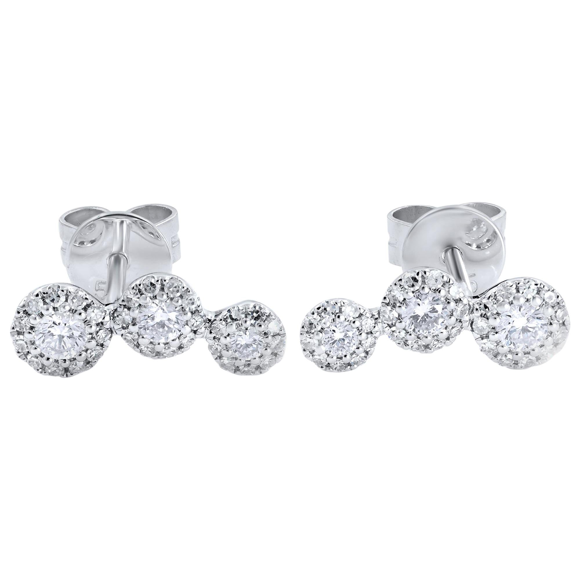 Rachel Koen Diamond 14 Karat White Gold Stud Earrings 0.36 Carat For Sale