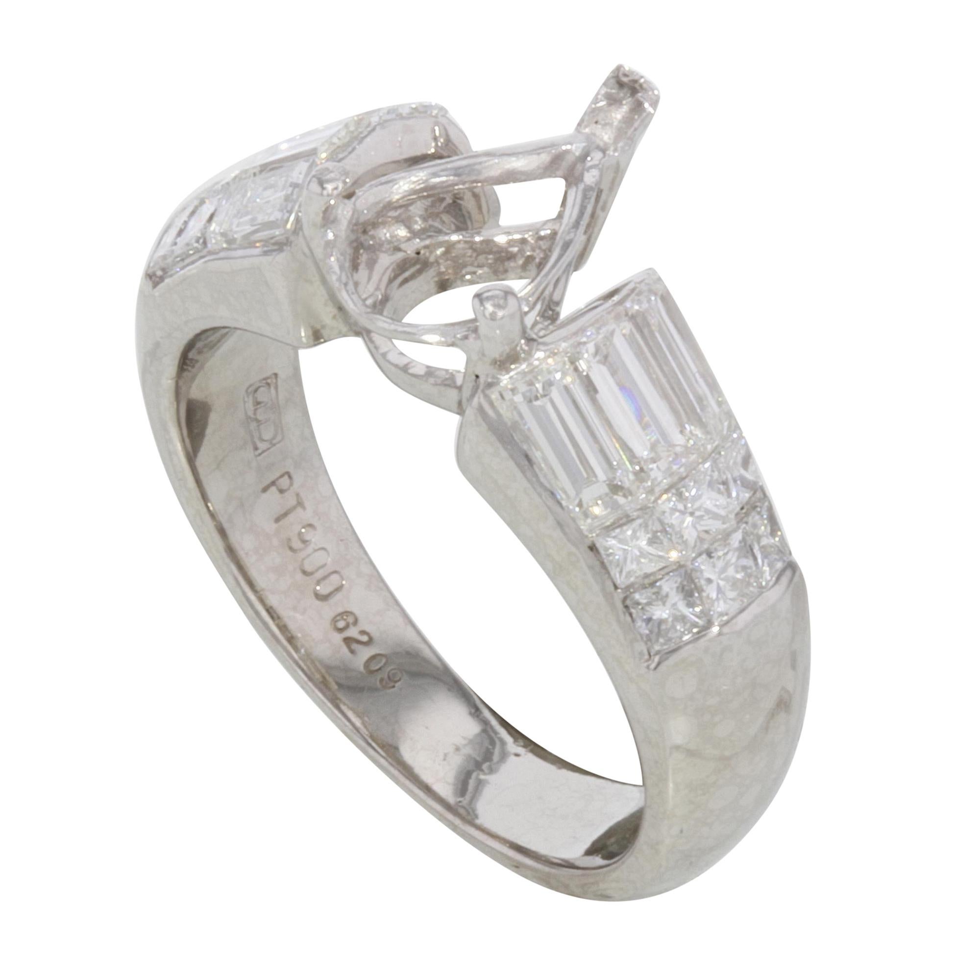 Modern Rachel Koen Diamond Accent Engagement Ring Casting Platinum 1.25 Cttw For Sale