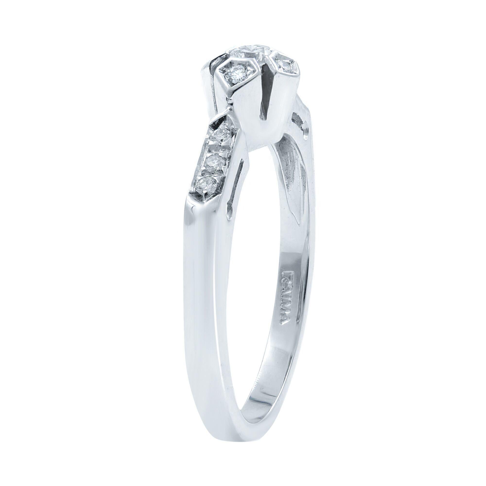 Modern Rachel Koen Diamond Accented Ladies Engagement Ring 18K White Gold 0.18Cttw For Sale