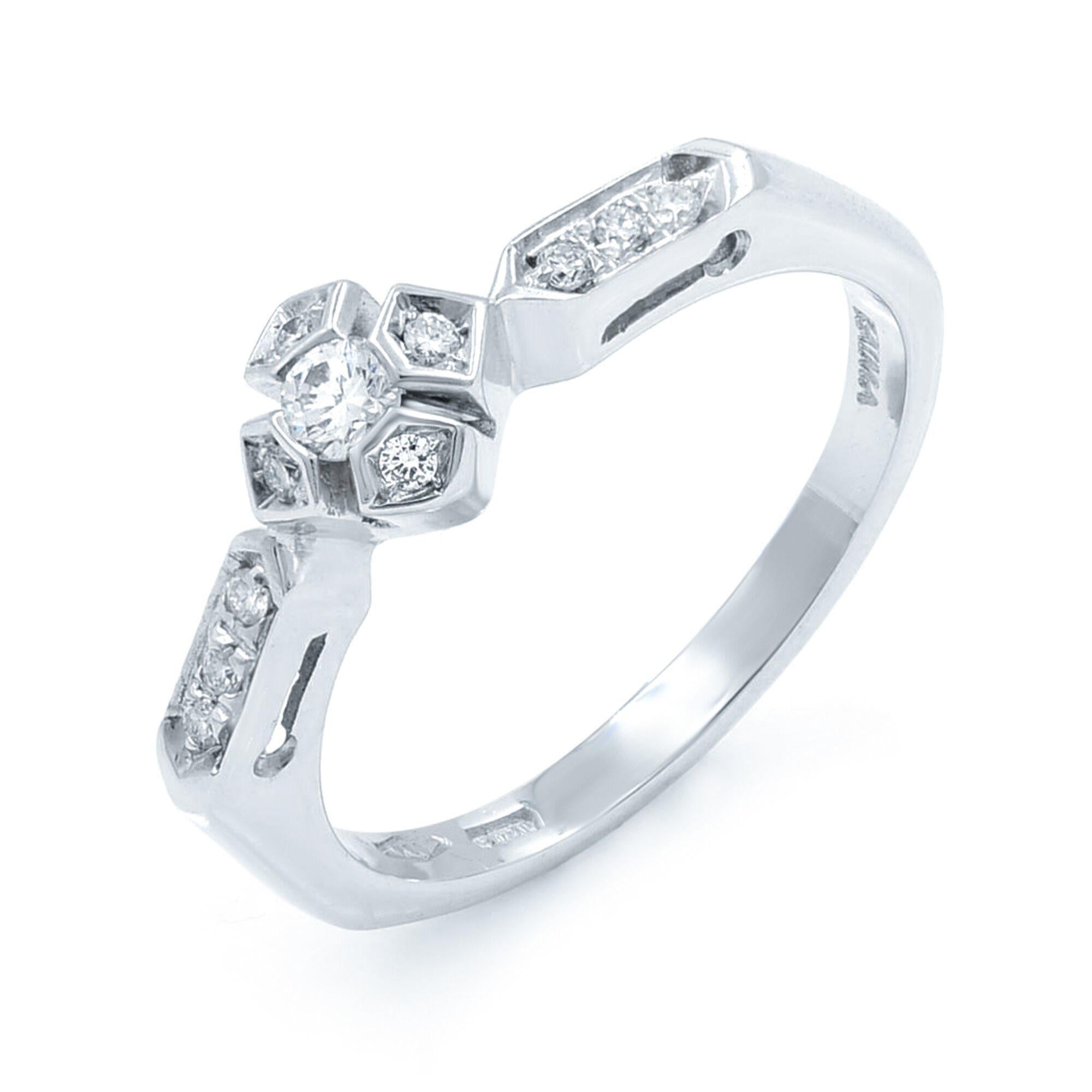 Round Cut Rachel Koen Diamond Accented Ladies Engagement Ring 18K White Gold 0.18Cttw For Sale