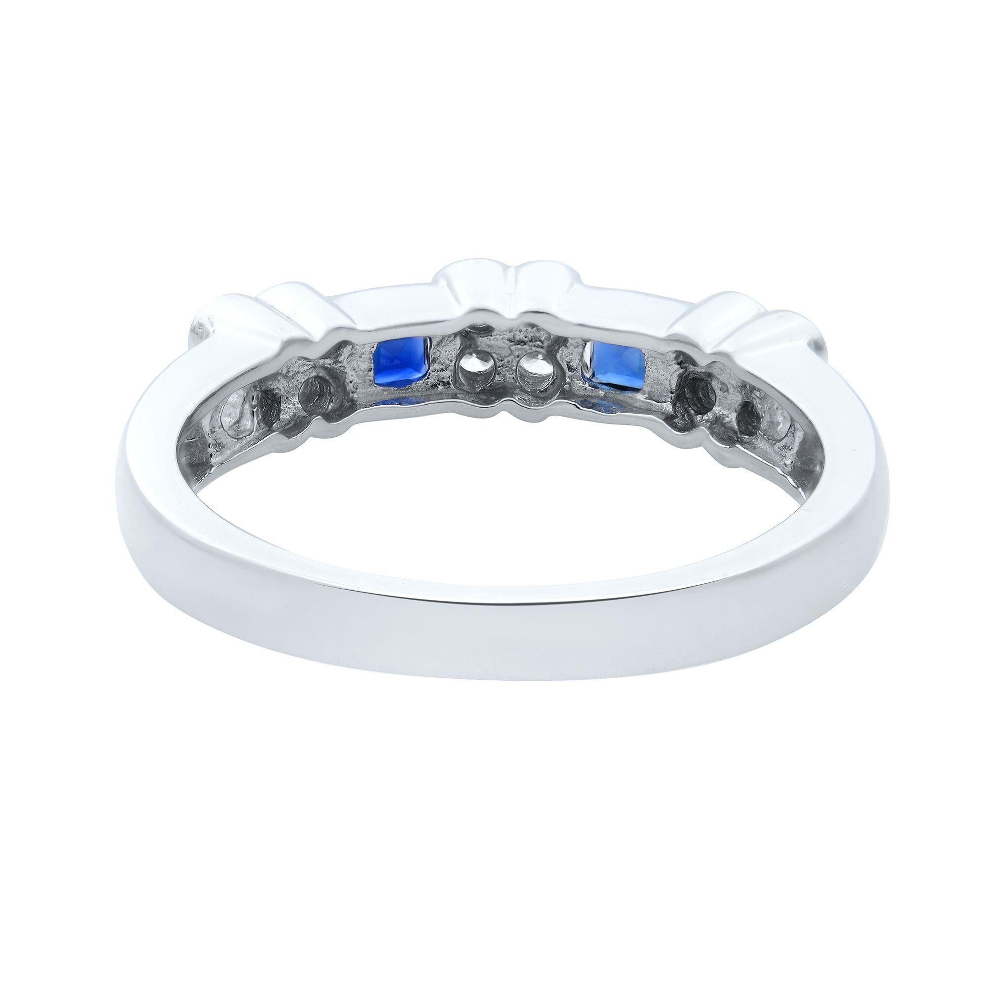 Rachel Koen Diamond and Blue Sapphire Band 14K White Gold In New Condition For Sale In New York, NY