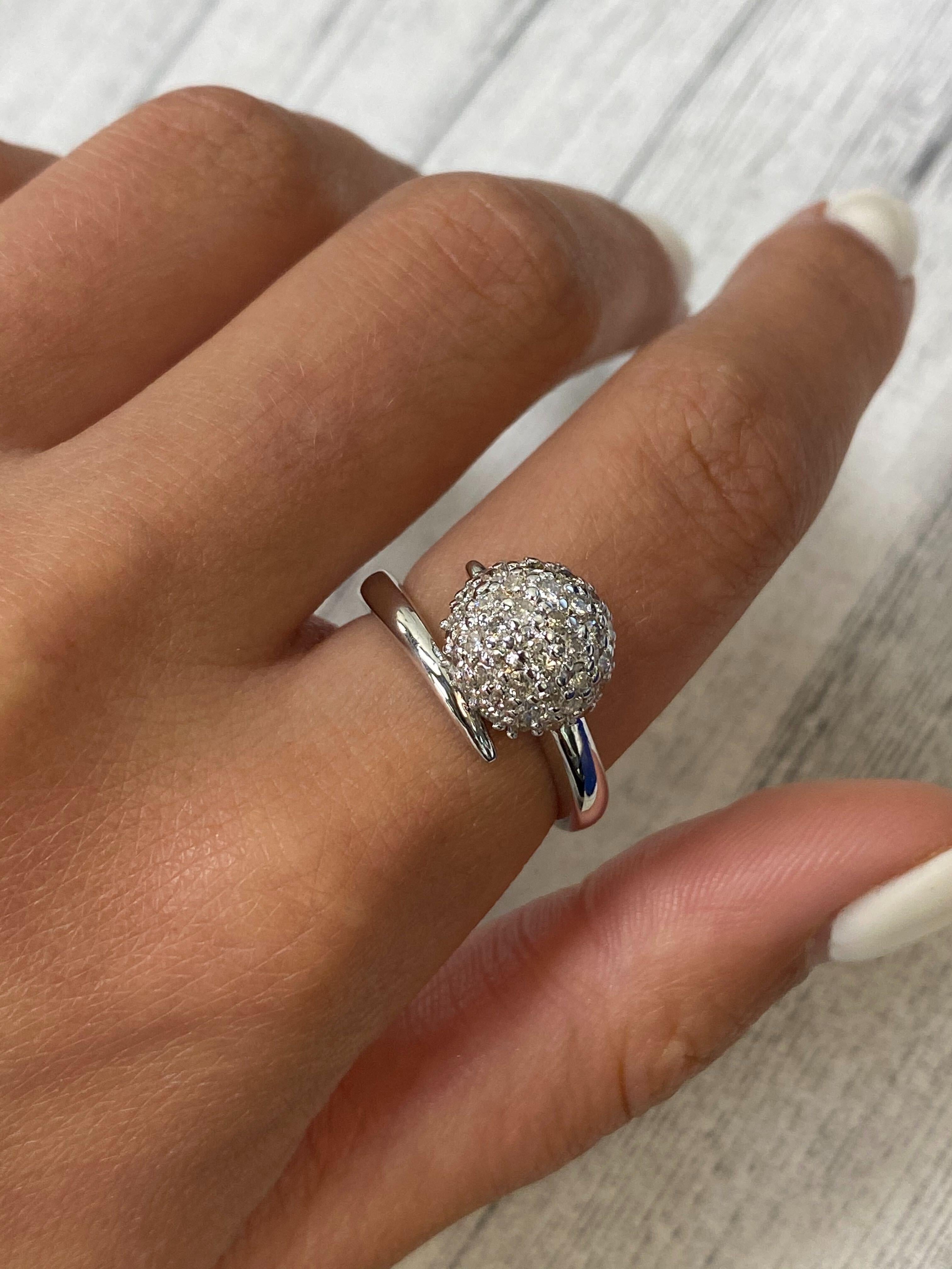 Women's Rachel Koen Diamond Ball Ring 14K White Gold 0.40Cttw For Sale