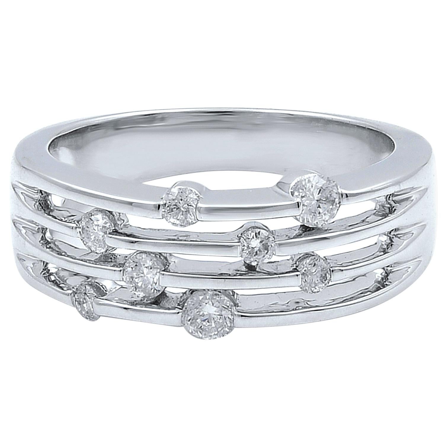 Rachel Koen Diamond Band Ring 14K White Gold 0.35cts For Sale