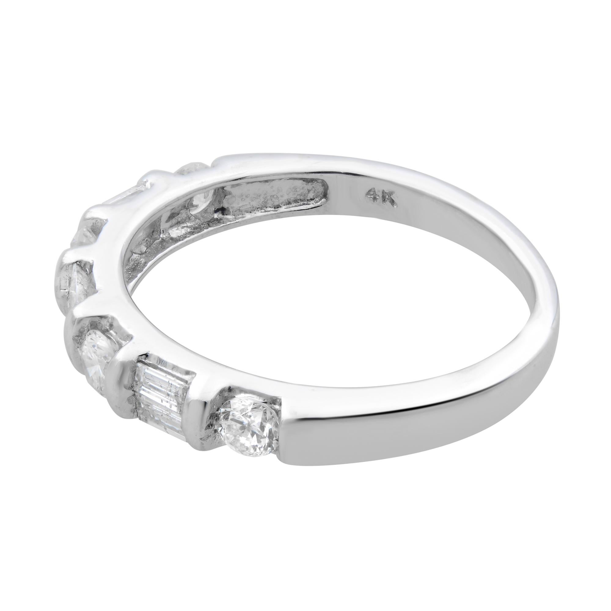 Baguette Cut Rachel Koen Diamond Band Ring 14K White Gold 0.75cttw For Sale
