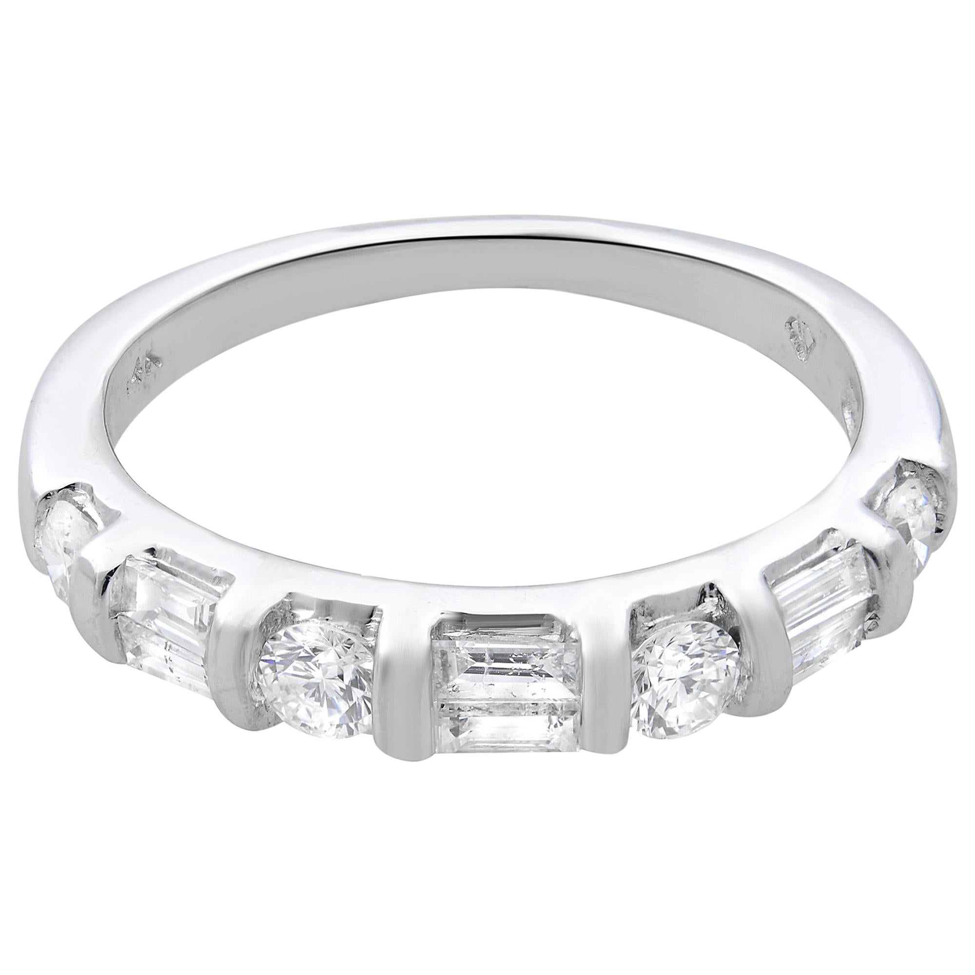 Rachel Koen Diamond Band Ring 14K White Gold 0.75cttw For Sale