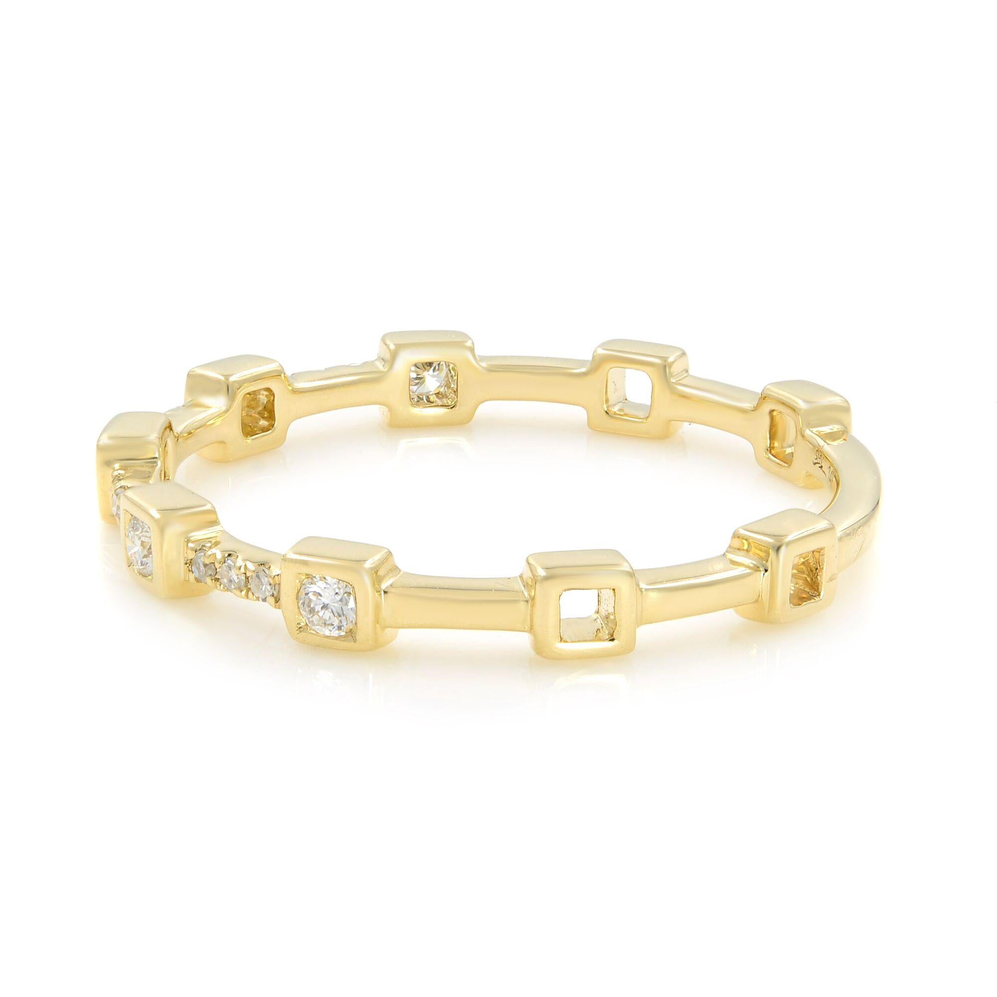 Rachel Koen Diamond Bezel & Pave Set Band Ring 14K Yellow Gold 0.12cttw In New Condition For Sale In New York, NY