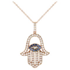 Rachel Koen Diamond 
Blue Sapphire Hamsa Pendant 18K Rose Gold 1.01cttw