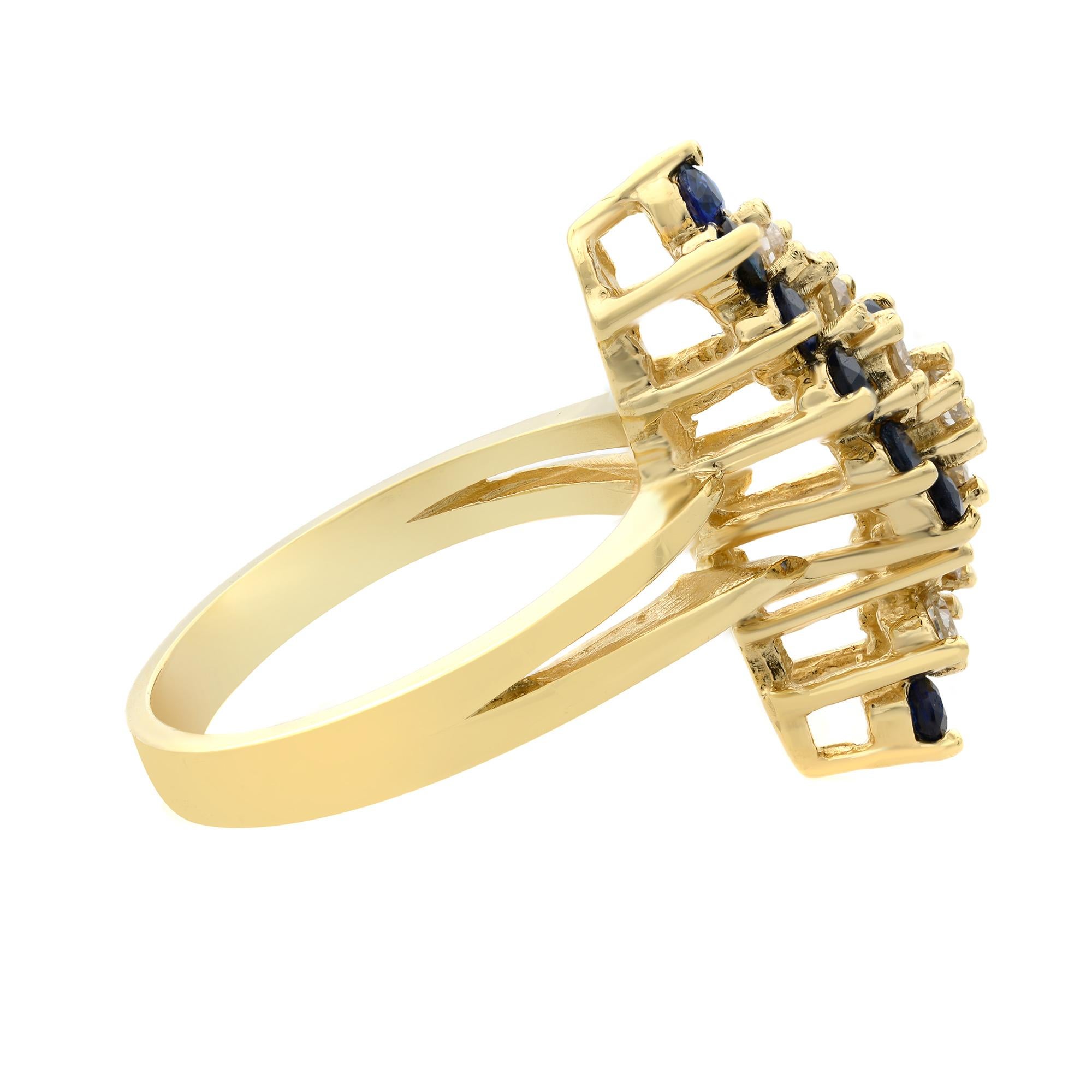 Rachel Koen Diamond & Blue Sapphire Ladies Cocktail Ring 14K Yellow Gold In Excellent Condition For Sale In New York, NY