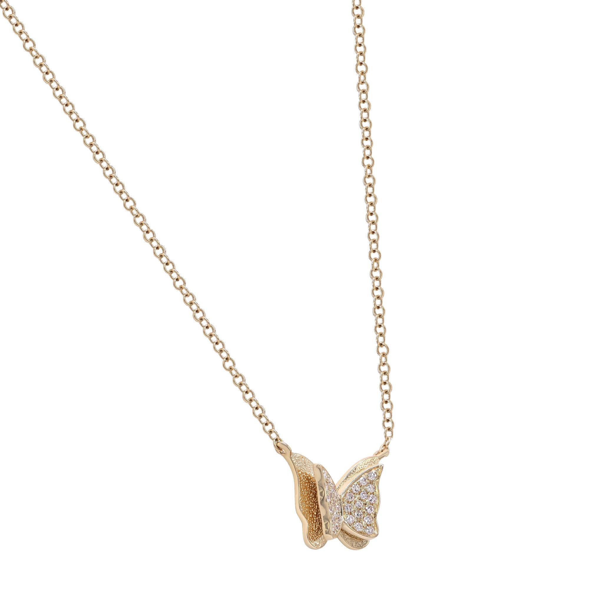 Modern Rachel Koen Diamond Butterfly Mini Pendant Necklace 14K Yellow Gold 0.06Cttw For Sale