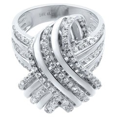 Rachel Koen Bague cocktail en or blanc 14 carats et diamants 0,87 carat poids total
