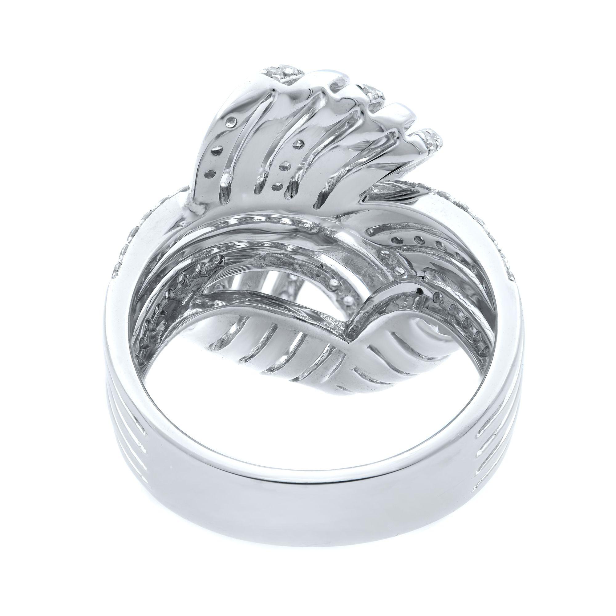 Rachel Koen Diamond Cocktail Ring 14K White Gold 0.87cttw In New Condition For Sale In New York, NY