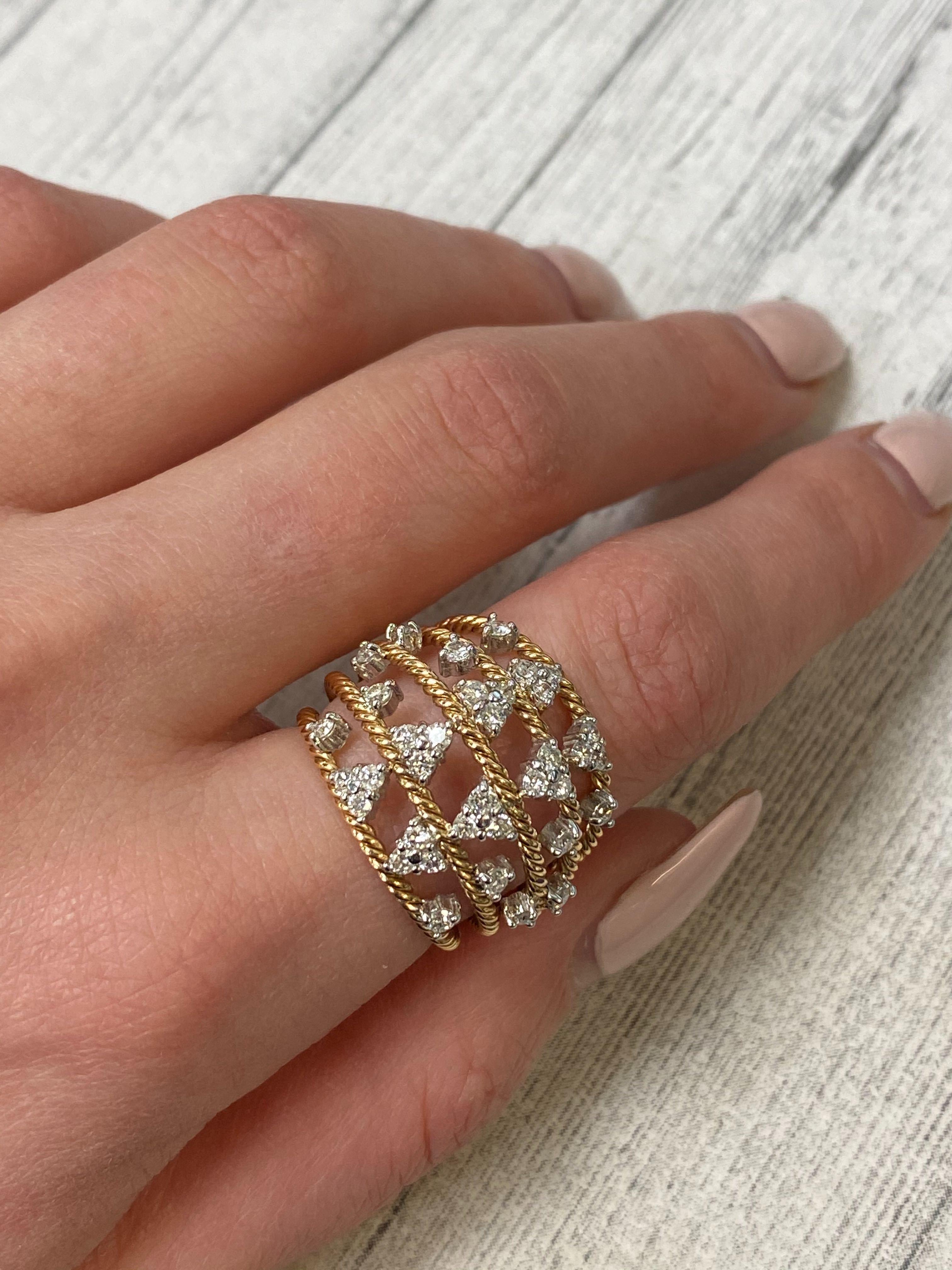 Rachel Koen Diamond Cocktail Ring 18K Rose and White Gold 1.00cttw In New Condition For Sale In New York, NY