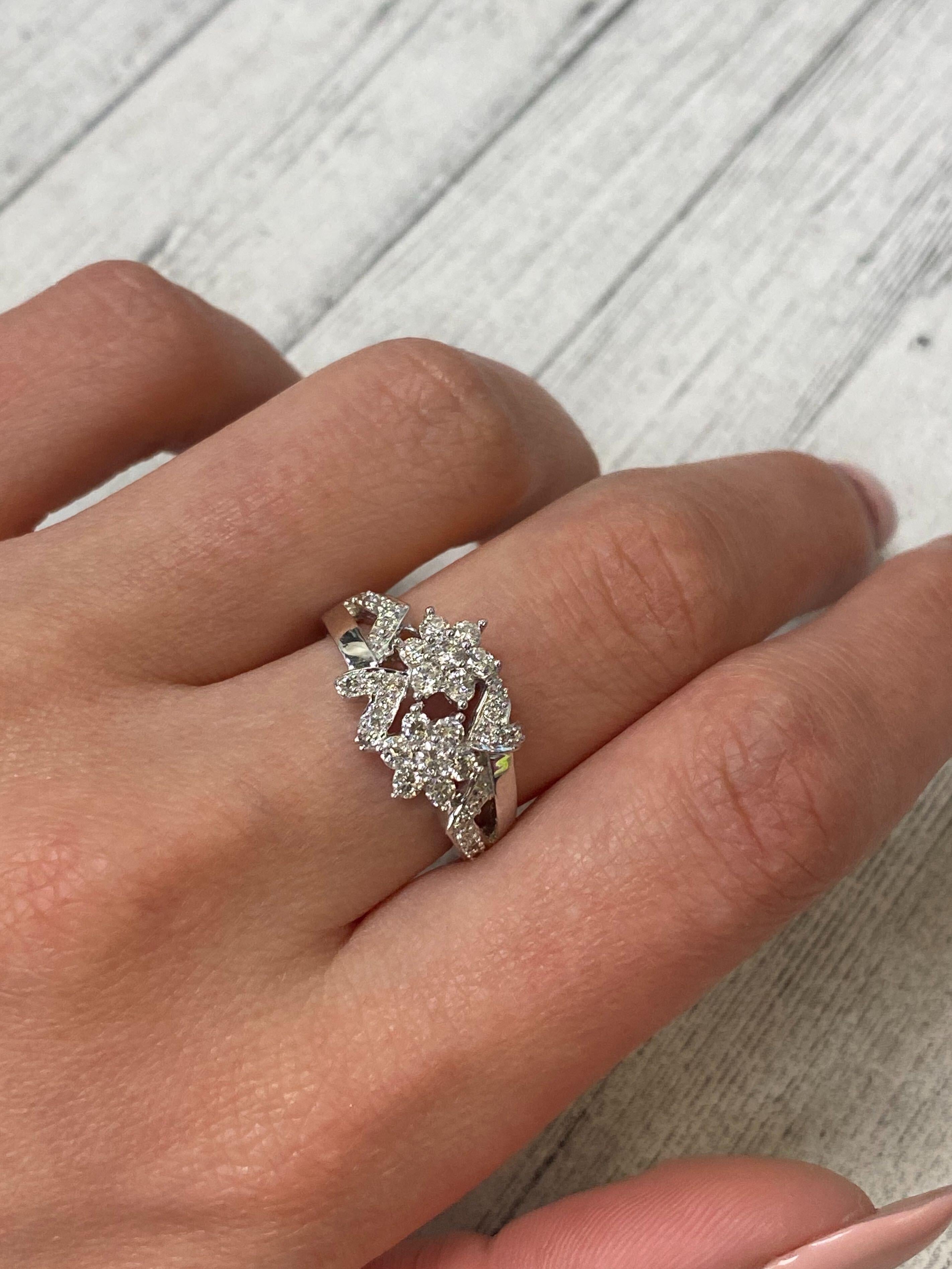 Rachel Koen Diamond Cocktail Ring 18K White Gold 0.75cttw In New Condition For Sale In New York, NY