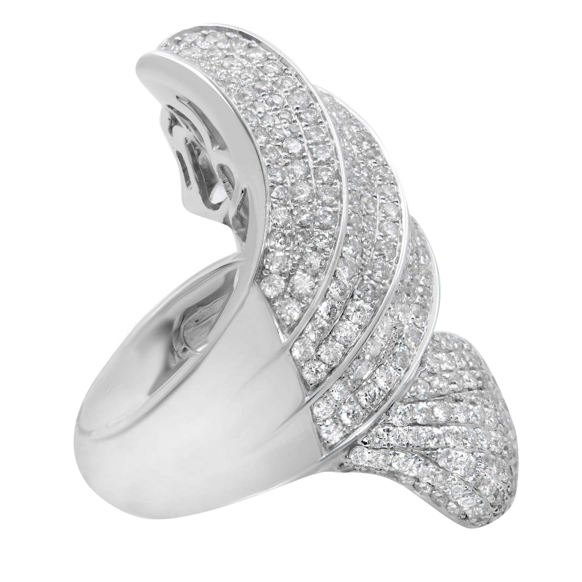Modern Rachel Koen Diamond Cocktail Ring 18K White Gold 4.50 Cttw For Sale