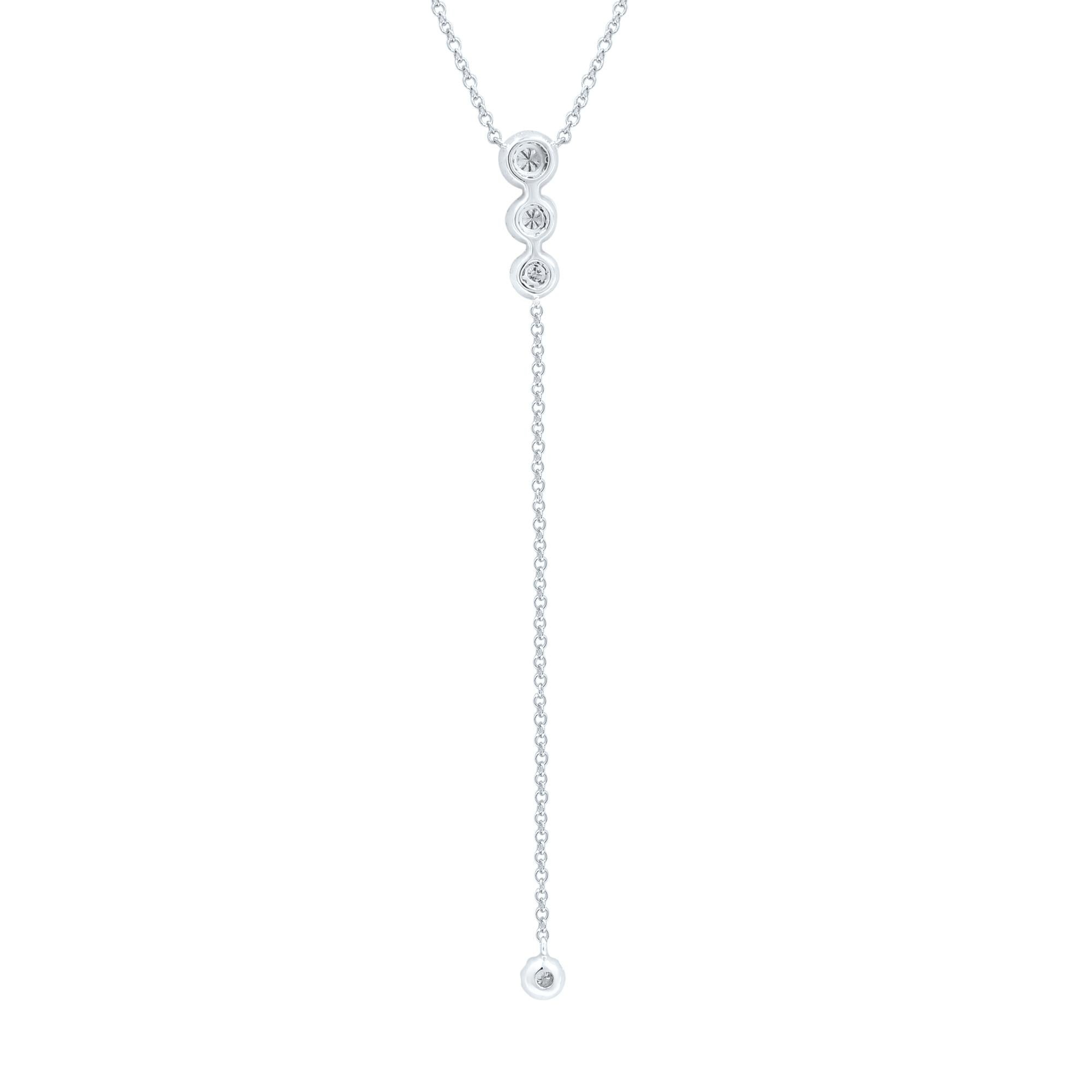 This precious diamond necklace will leave everyone speechless the moment they see it. Crafted in high polished solid 14k white gold, this necklace is set with brilliant round cut diamonds of G-H color and clean VS clarity. Diamond Weight: 0.29