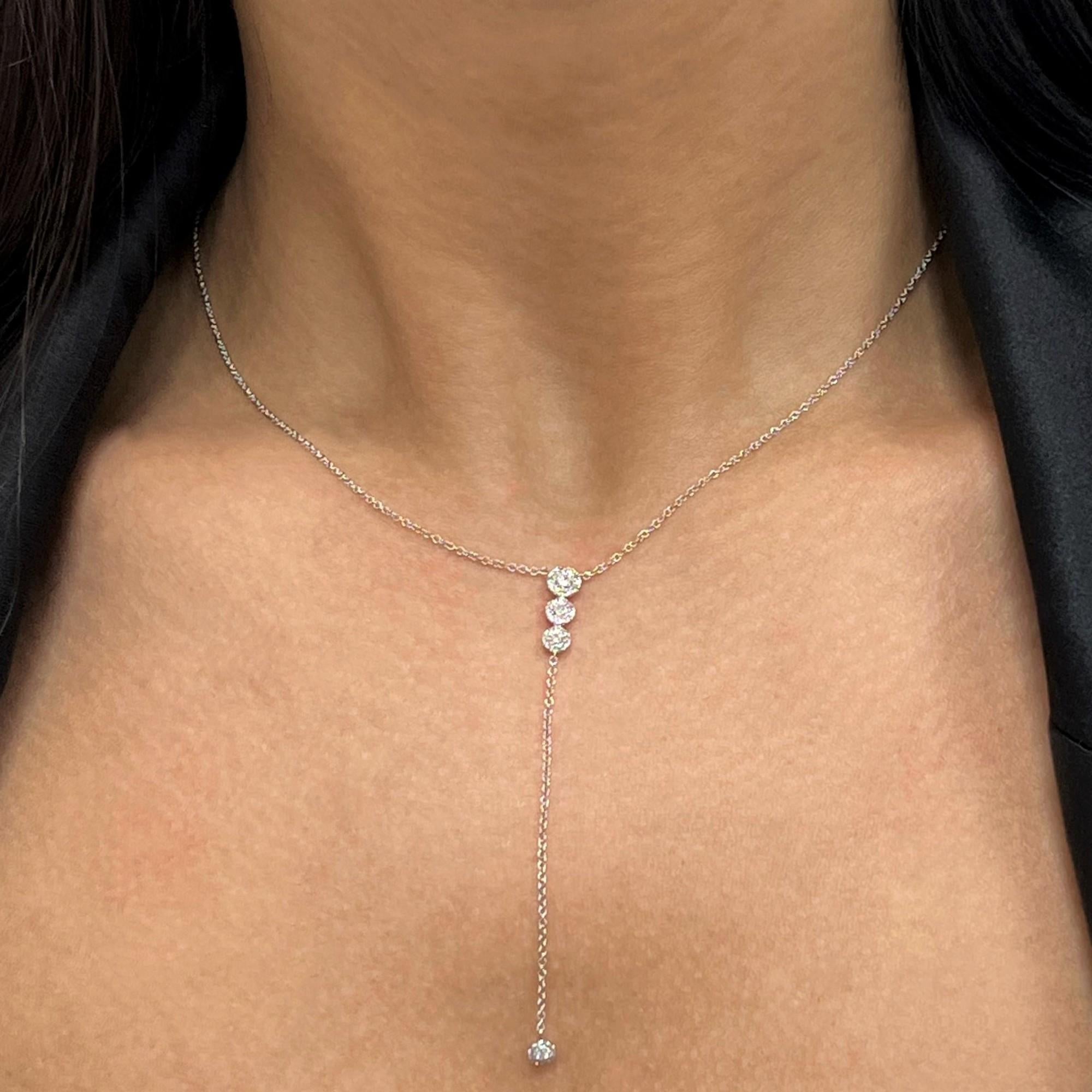 Rachel Koen Diamond Composite Lariat Necklace 14k White Gold 0.29cttw For Sale 1