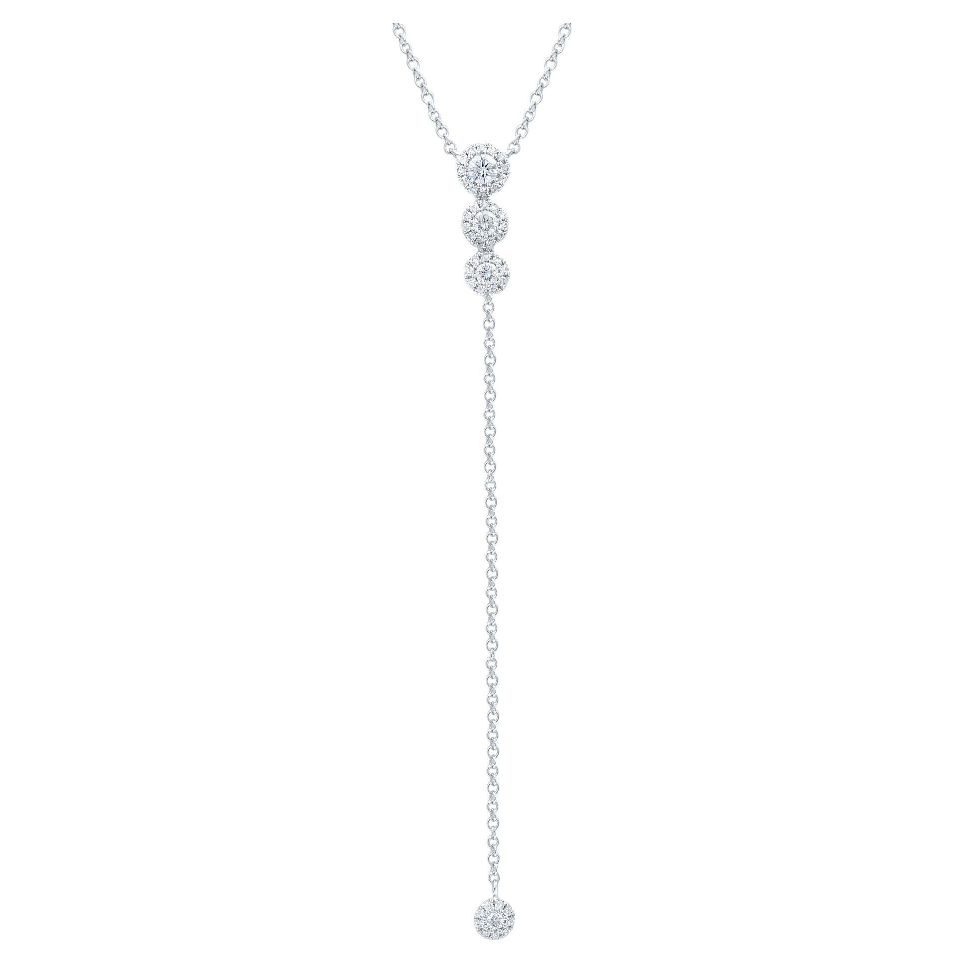 Rachel Koen Diamond Composite Lariat Necklace 14k White Gold 0.29cttw For Sale