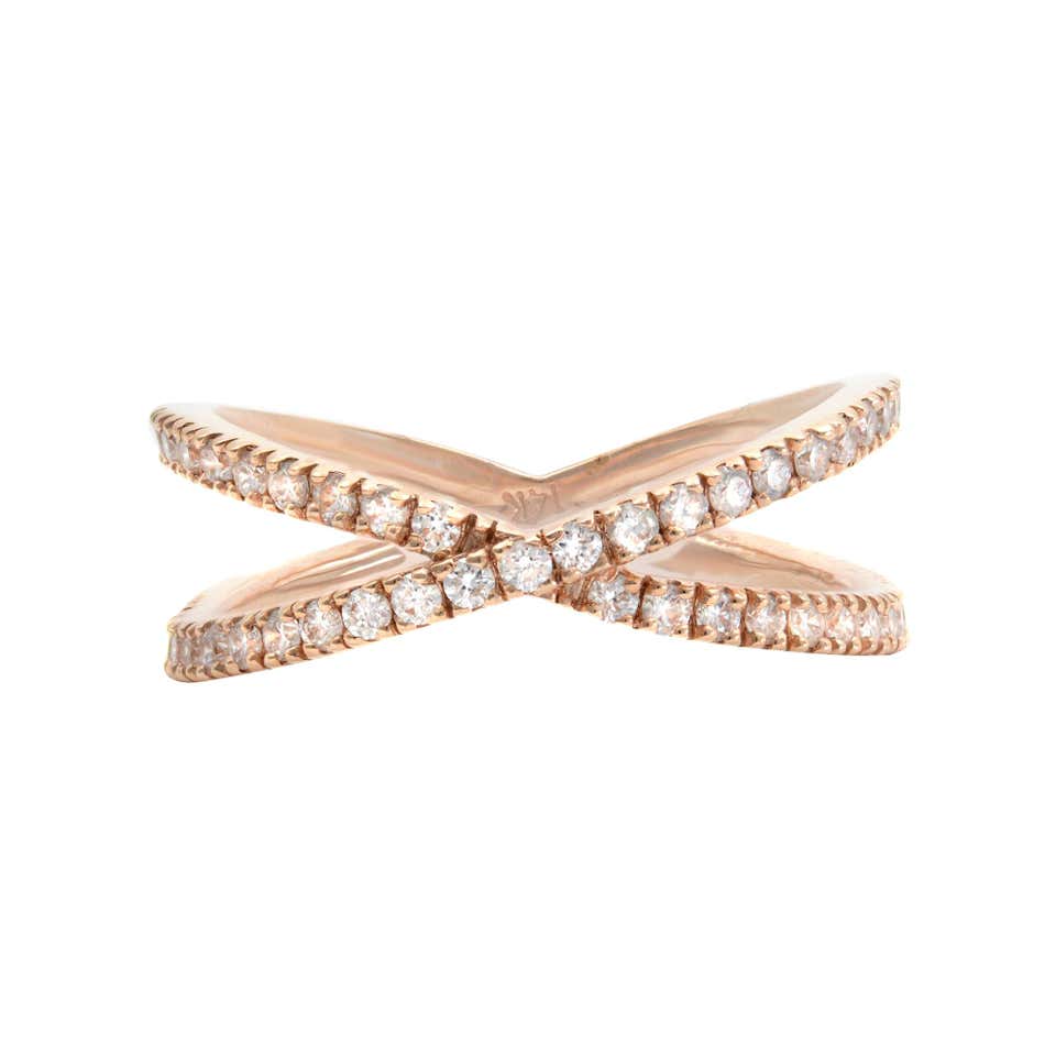 Nazarelle 14 Karat Rose Gold Diamond Criss Cross Ring For Sale at ...