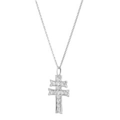Rachel Koen Diamond Cross Pendant Necklace Platinum 0.33Cttw 16 inches