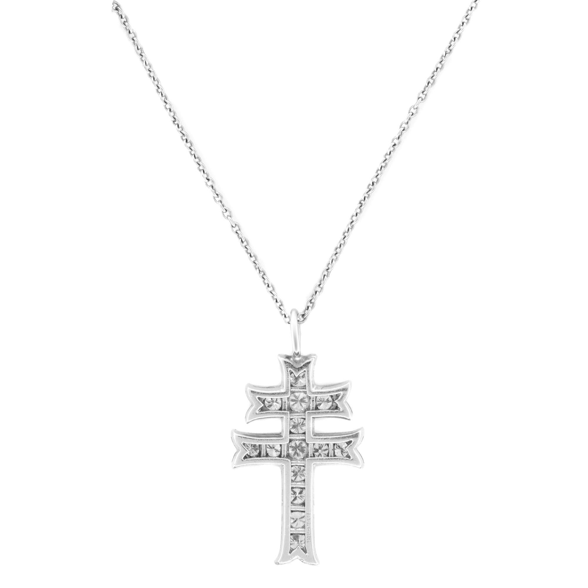 Modern Rachel Koen Diamond Cross Pendant Necklace Platinum 0.33Cttw 16 inches For Sale