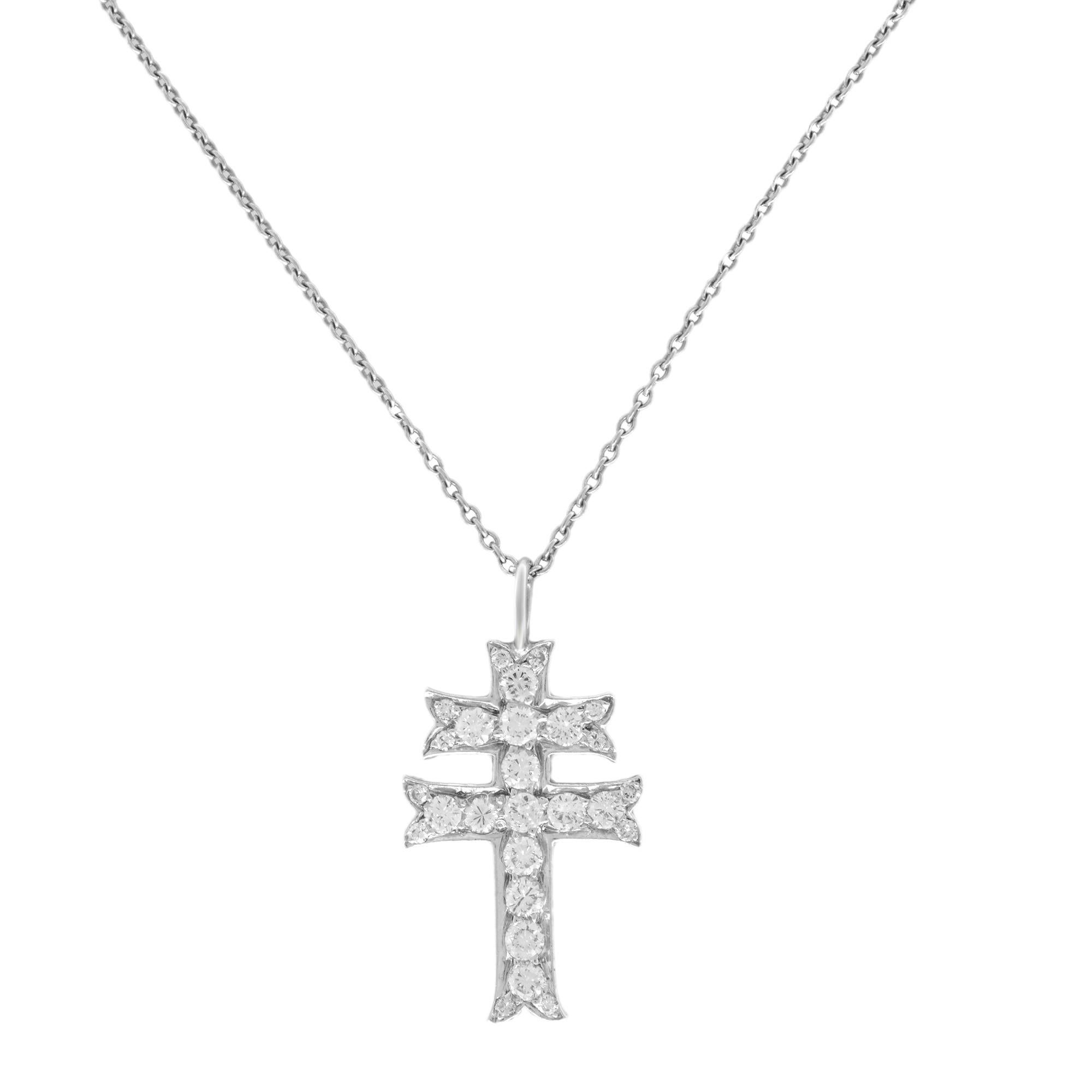 Round Cut Rachel Koen Diamond Cross Pendant Necklace Platinum 0.33Cttw 16 inches For Sale