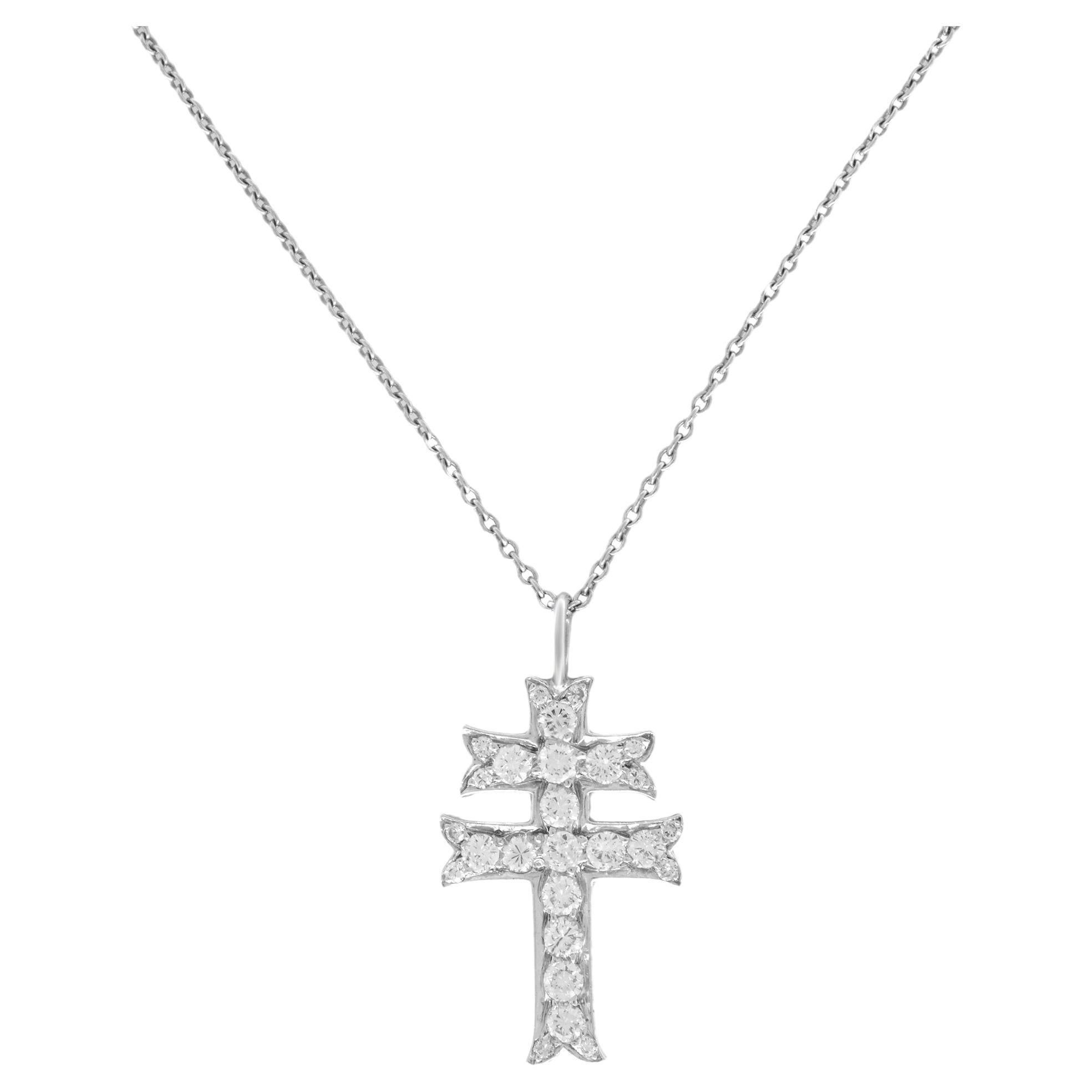 Rachel Koen Diamond Cross Pendant Necklace Platinum 0.33Cttw 16 inches For Sale