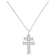 Rachel Koen Diamond Cross Pendant Necklace Platinum 0.33Cttw 16 inches