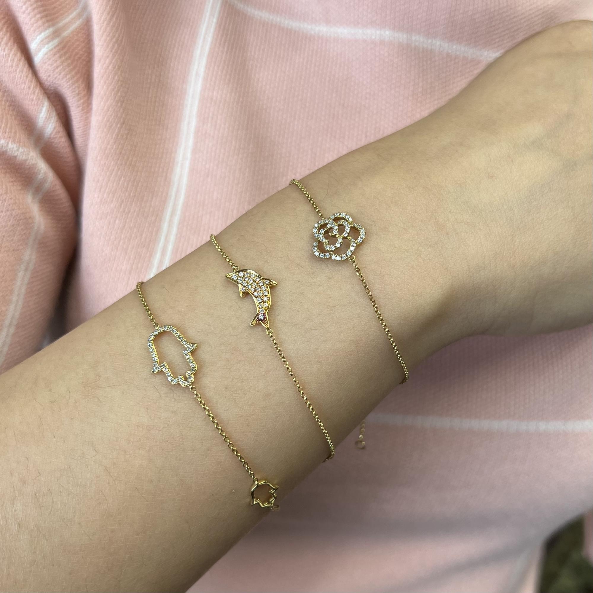 Taille ronde Rachel Koen Bracelet chaîne dauphin en or jaune 18K 0.20cttw en vente